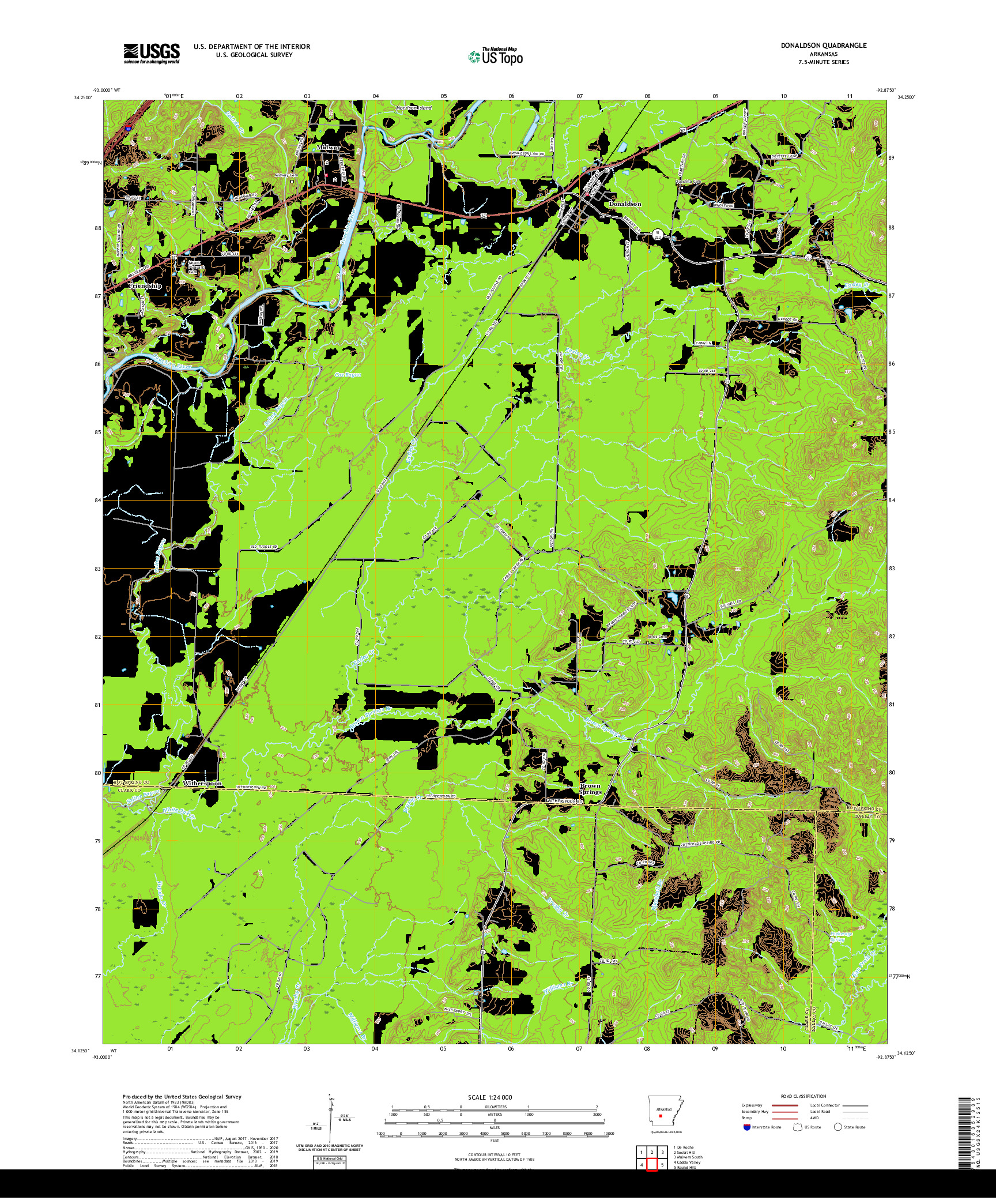 USGS US TOPO 7.5-MINUTE MAP FOR DONALDSON, AR 2020