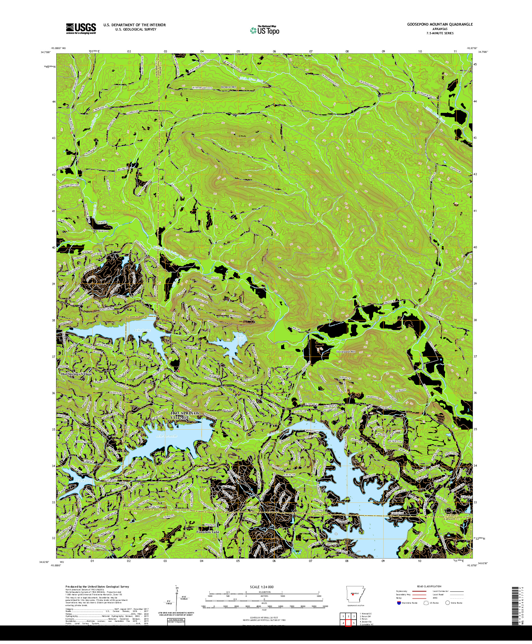USGS US TOPO 7.5-MINUTE MAP FOR GOOSEPOND MOUNTAIN, AR 2020