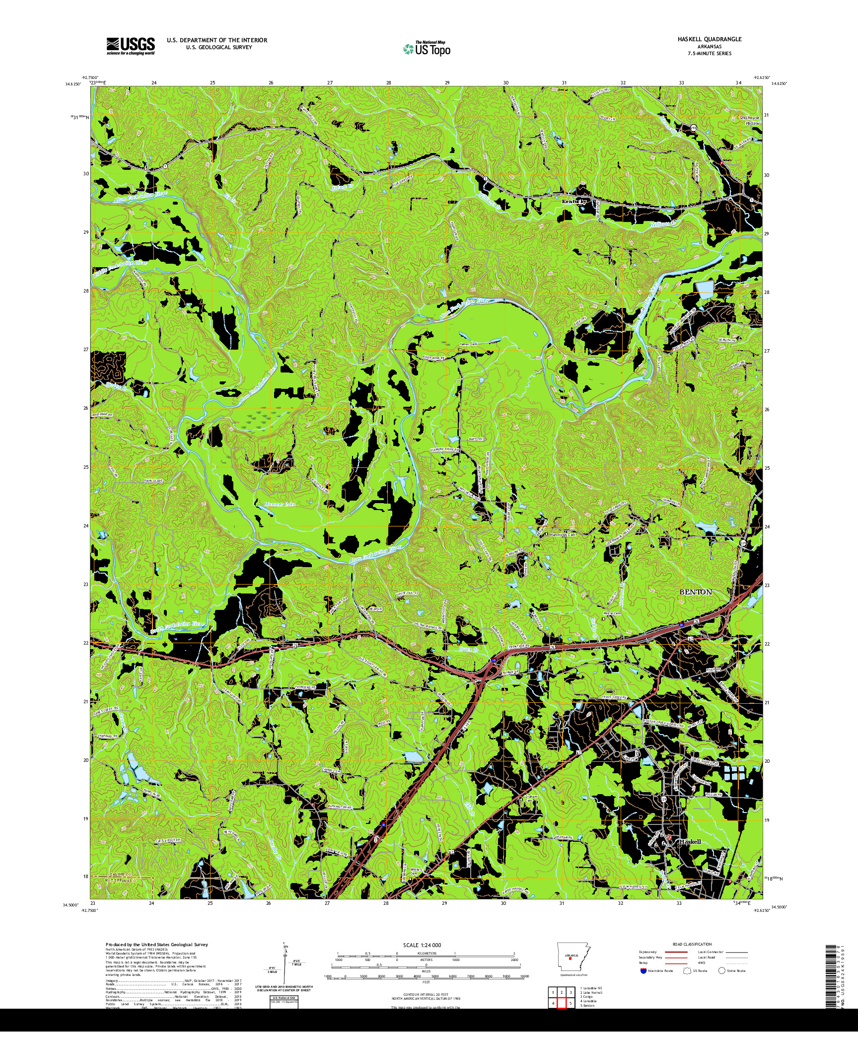 USGS US TOPO 7.5-MINUTE MAP FOR HASKELL, AR 2020