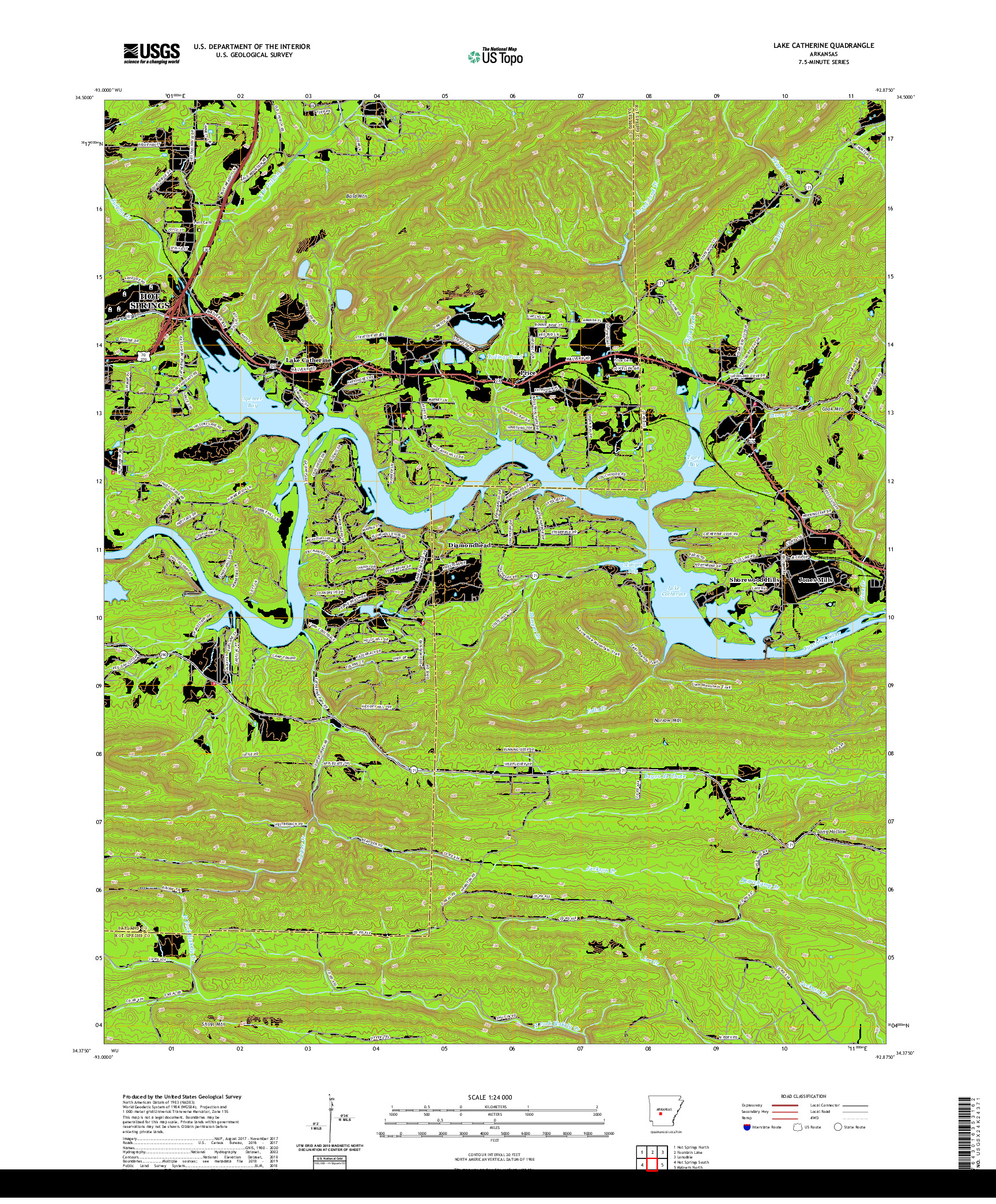 USGS US TOPO 7.5-MINUTE MAP FOR LAKE CATHERINE, AR 2020
