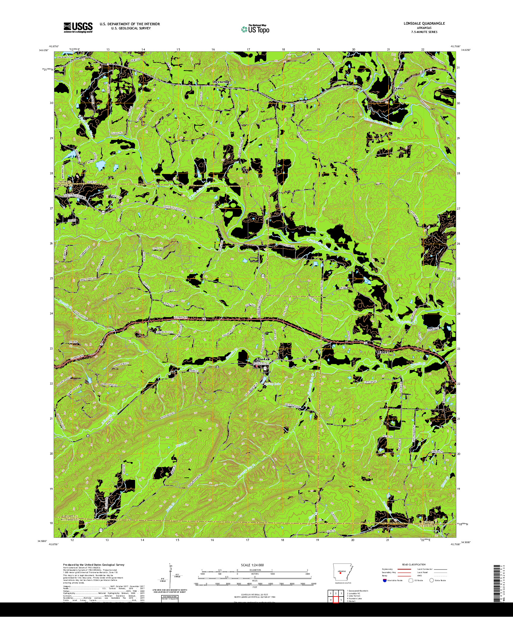 USGS US TOPO 7.5-MINUTE MAP FOR LONSDALE, AR 2020