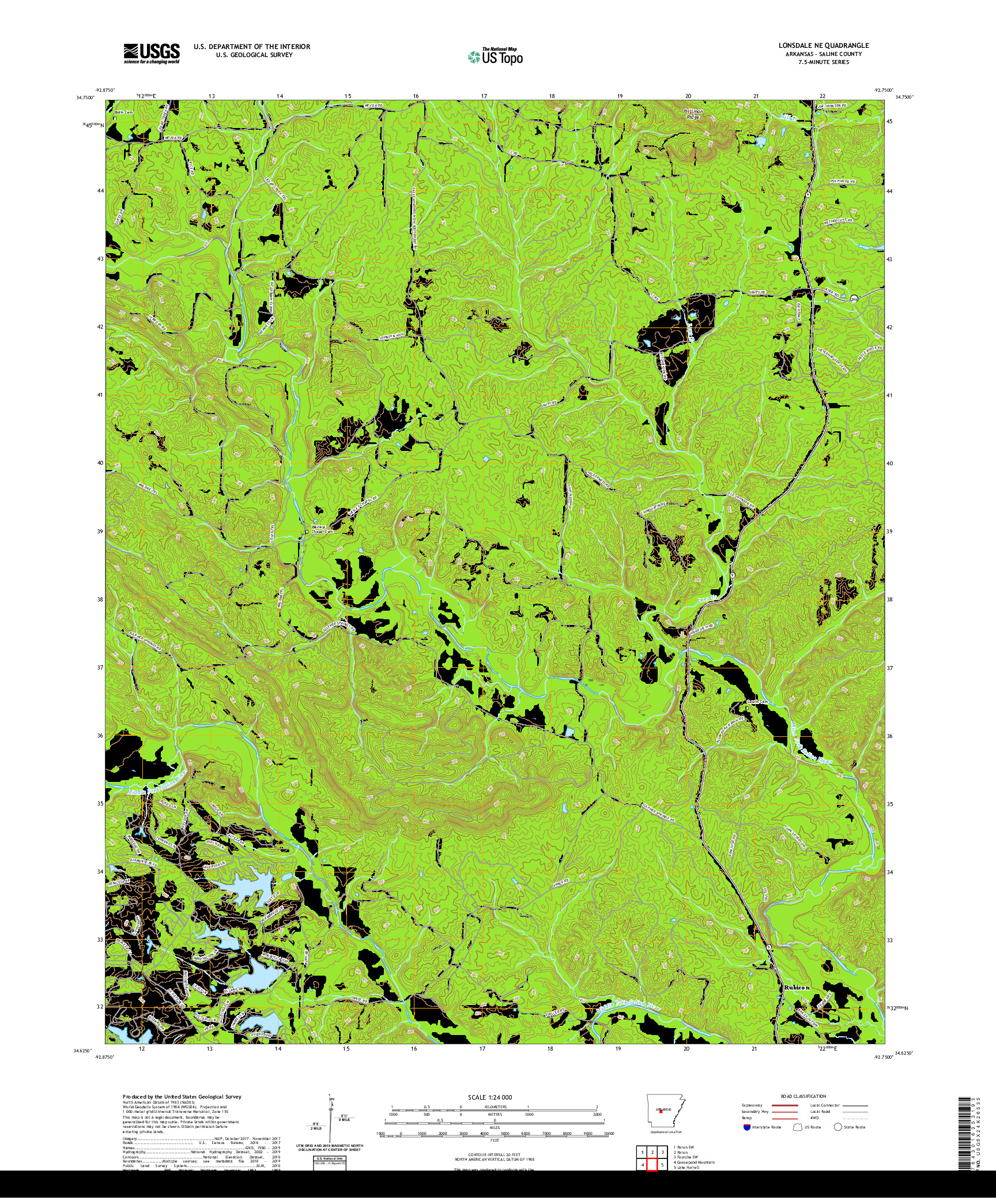 USGS US TOPO 7.5-MINUTE MAP FOR LONSDALE NE, AR 2020