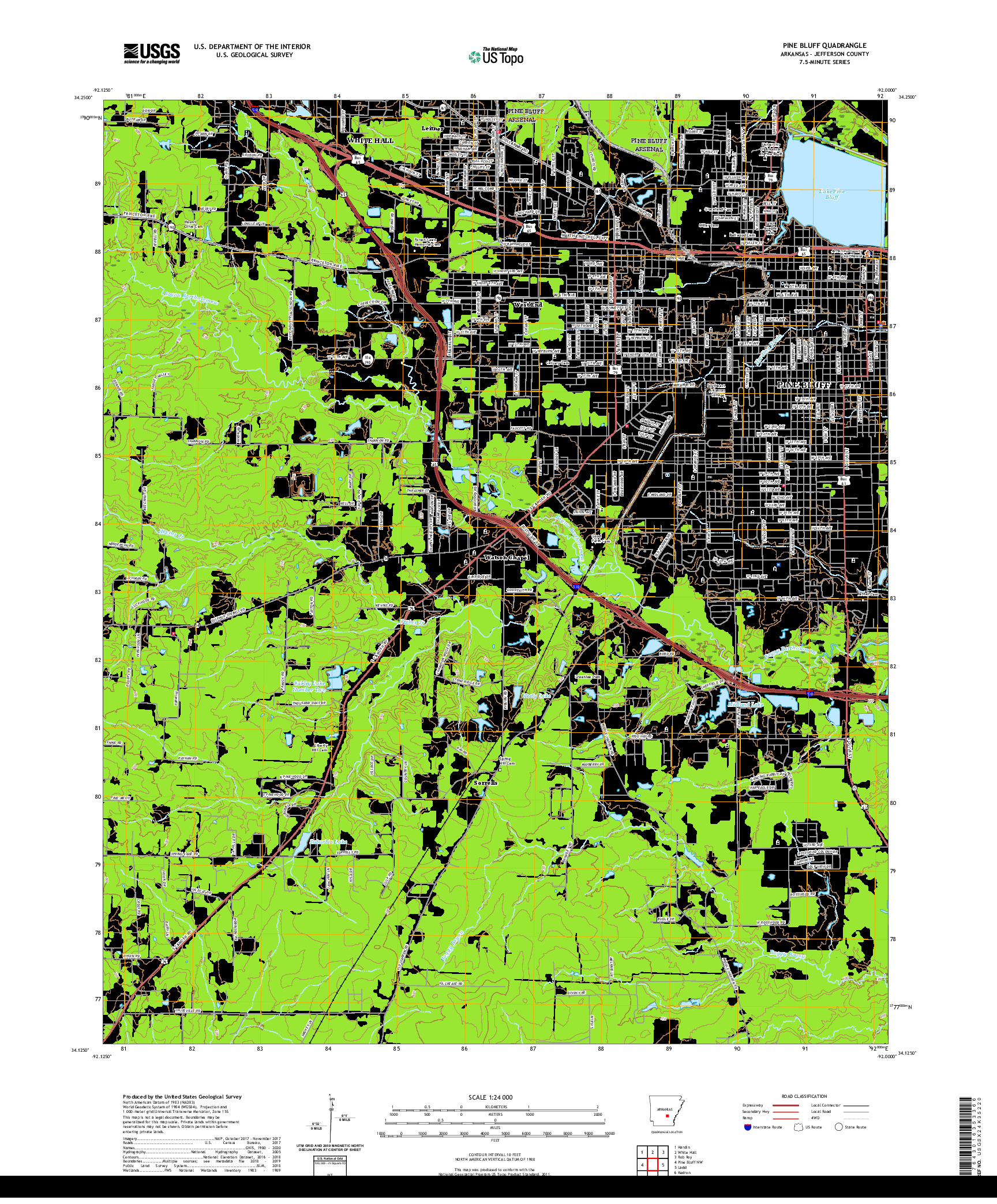 USGS US TOPO 7.5-MINUTE MAP FOR PINE BLUFF, AR 2020