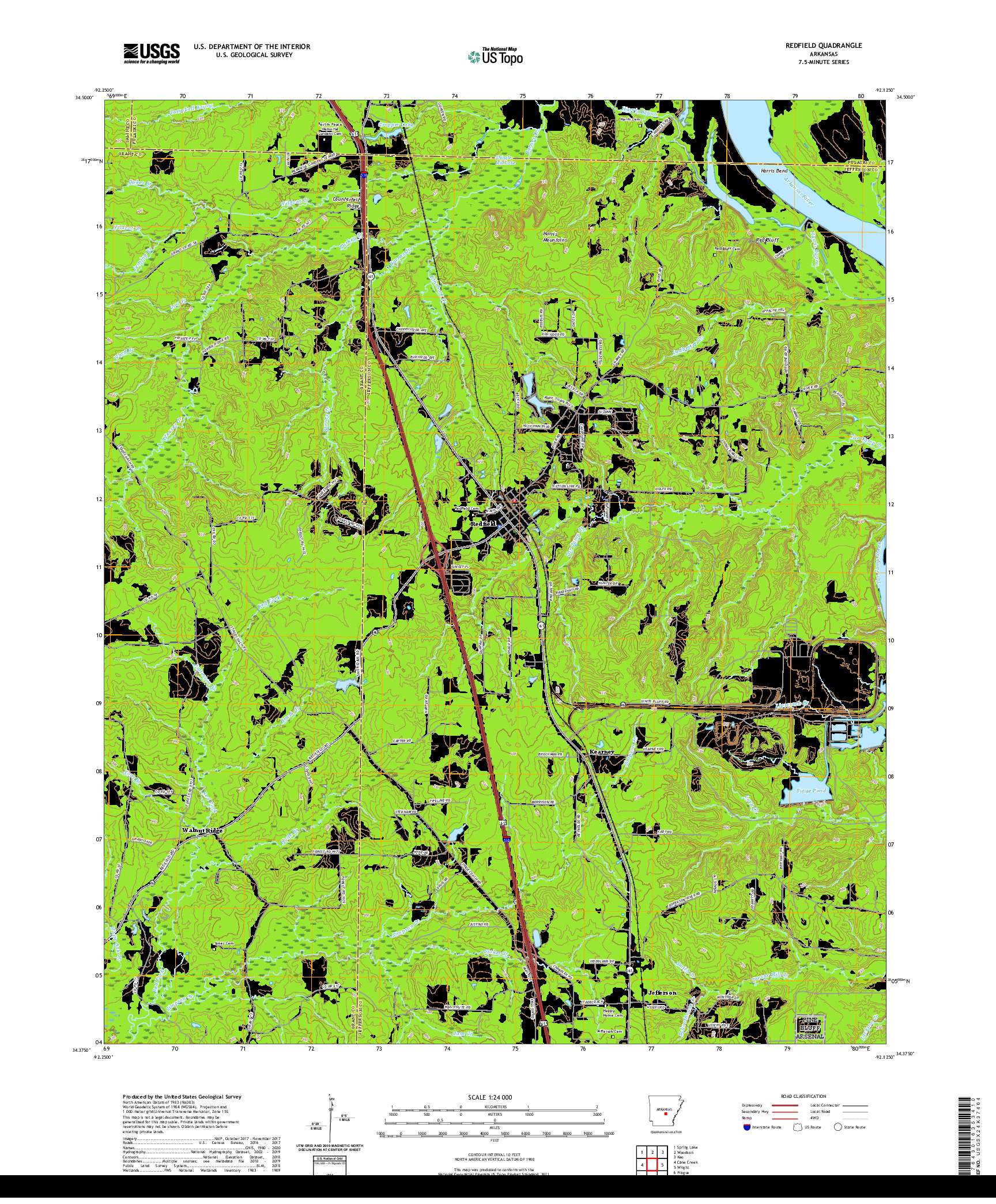USGS US TOPO 7.5-MINUTE MAP FOR REDFIELD, AR 2020