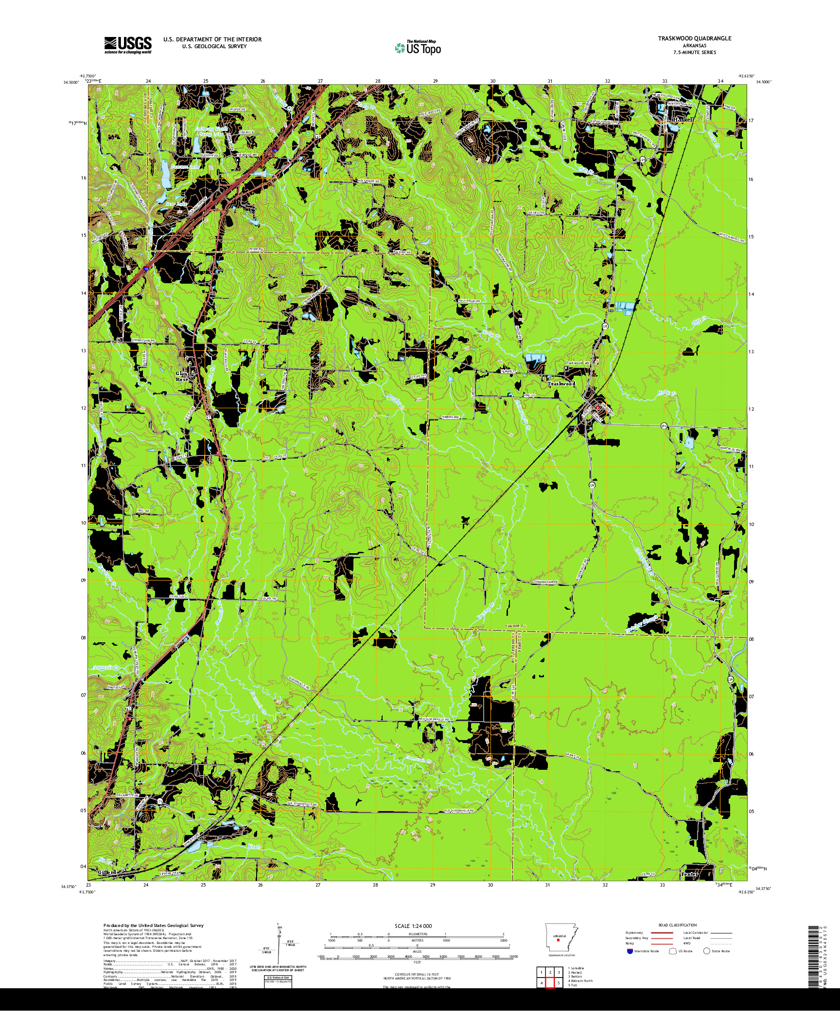 USGS US TOPO 7.5-MINUTE MAP FOR TRASKWOOD, AR 2020