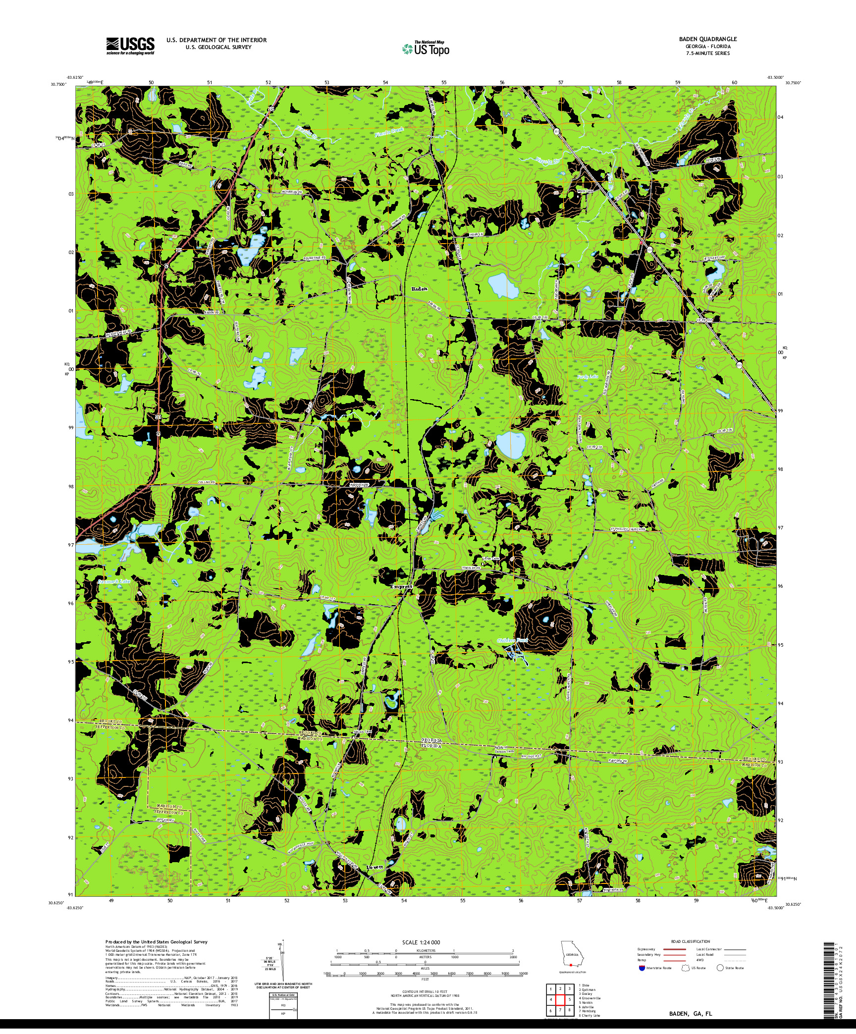 USGS US TOPO 7.5-MINUTE MAP FOR BADEN, GA,FL 2020
