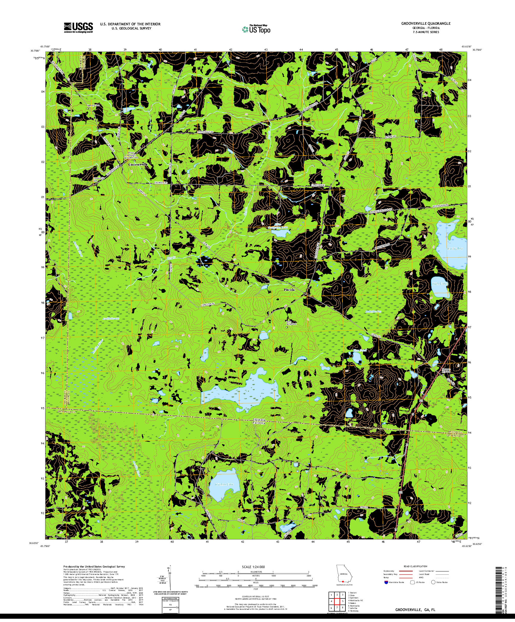 USGS US TOPO 7.5-MINUTE MAP FOR GROOVERVILLE, GA,FL 2020