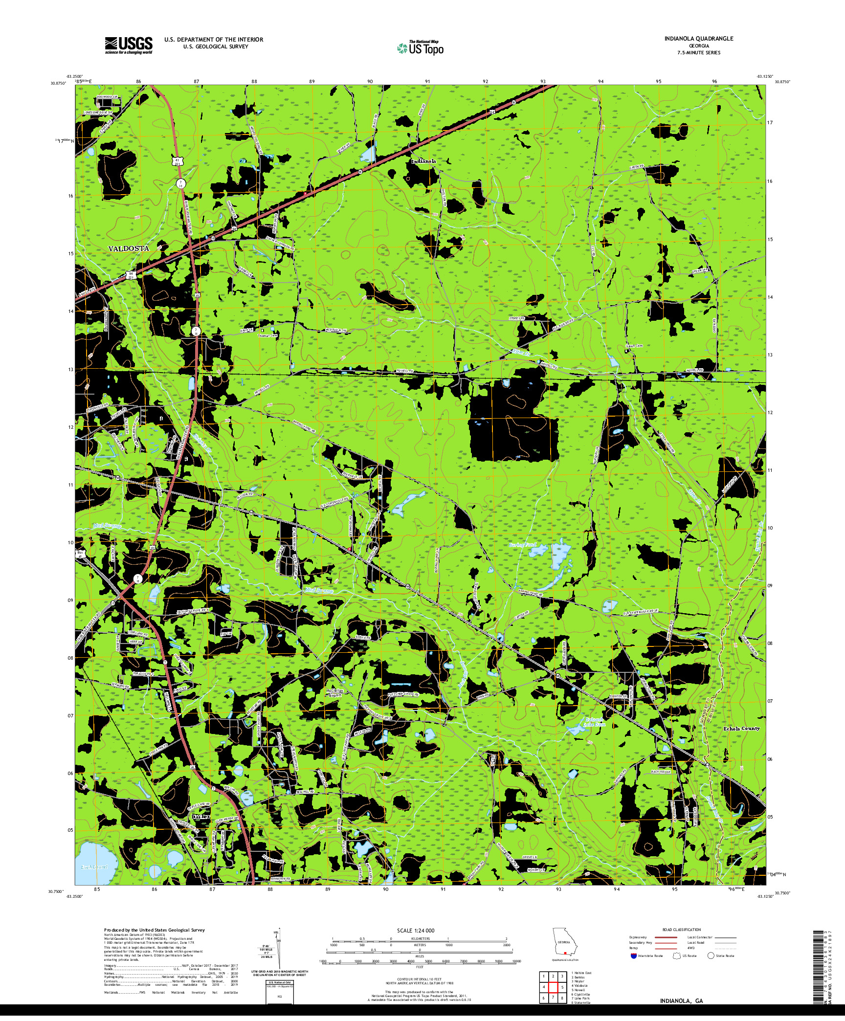 USGS US TOPO 7.5-MINUTE MAP FOR INDIANOLA, GA 2020