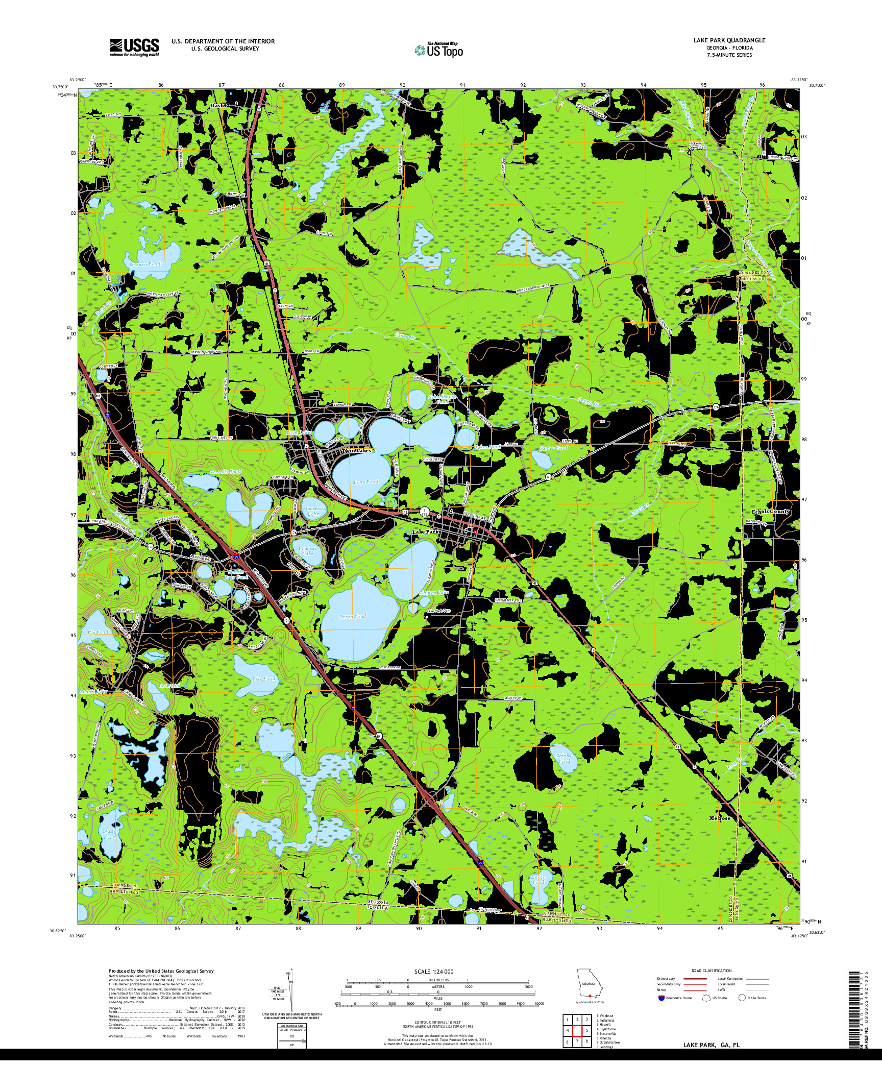USGS US TOPO 7.5-MINUTE MAP FOR LAKE PARK, GA,FL 2020