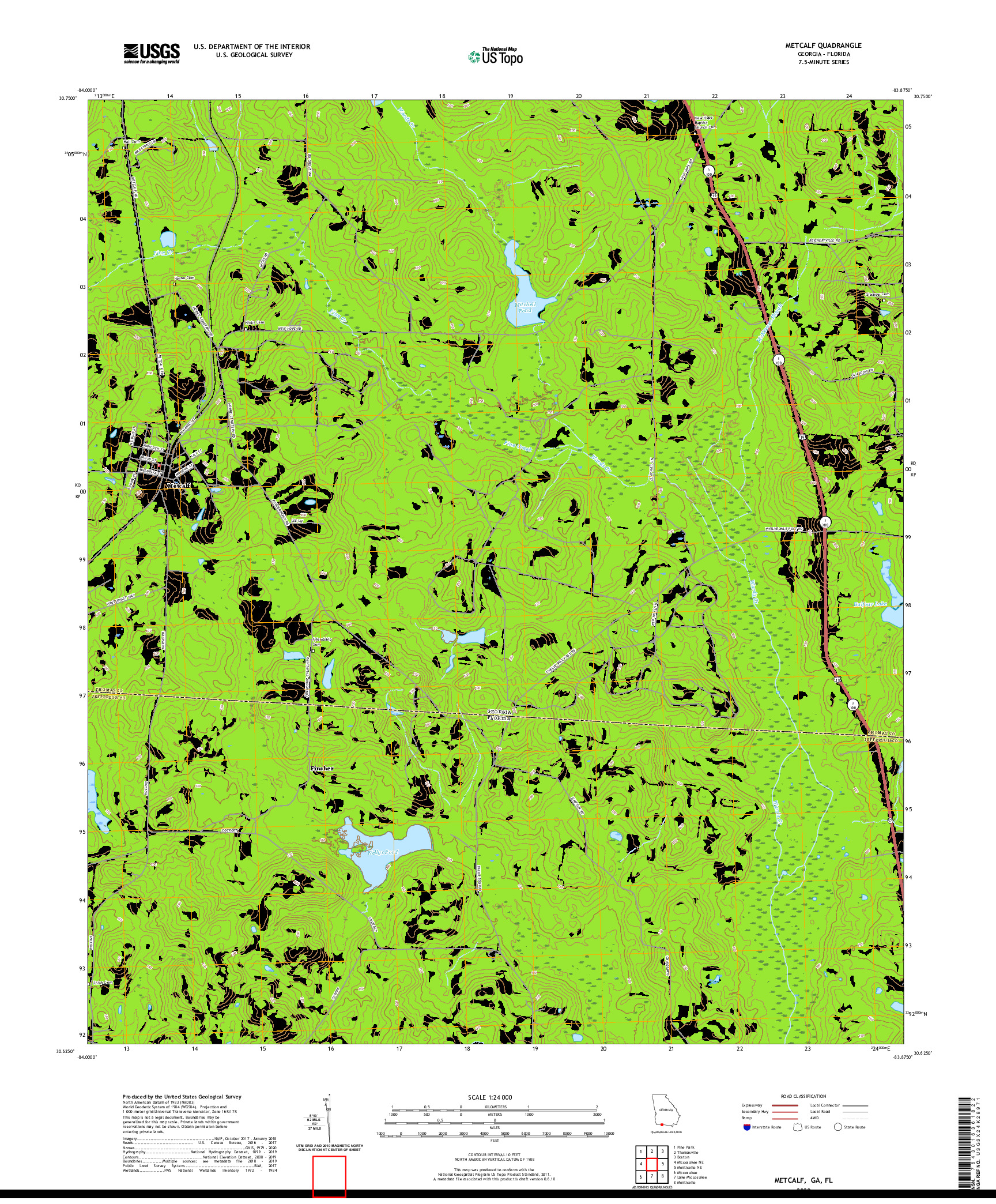 USGS US TOPO 7.5-MINUTE MAP FOR METCALF, GA,FL 2020