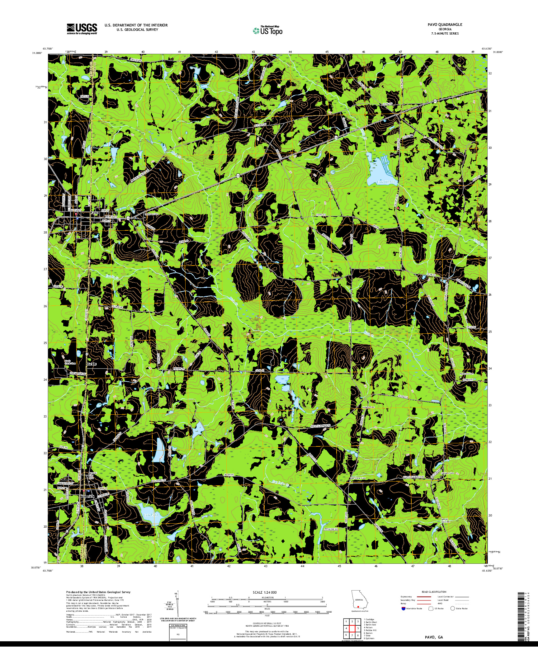 USGS US TOPO 7.5-MINUTE MAP FOR PAVO, GA 2020