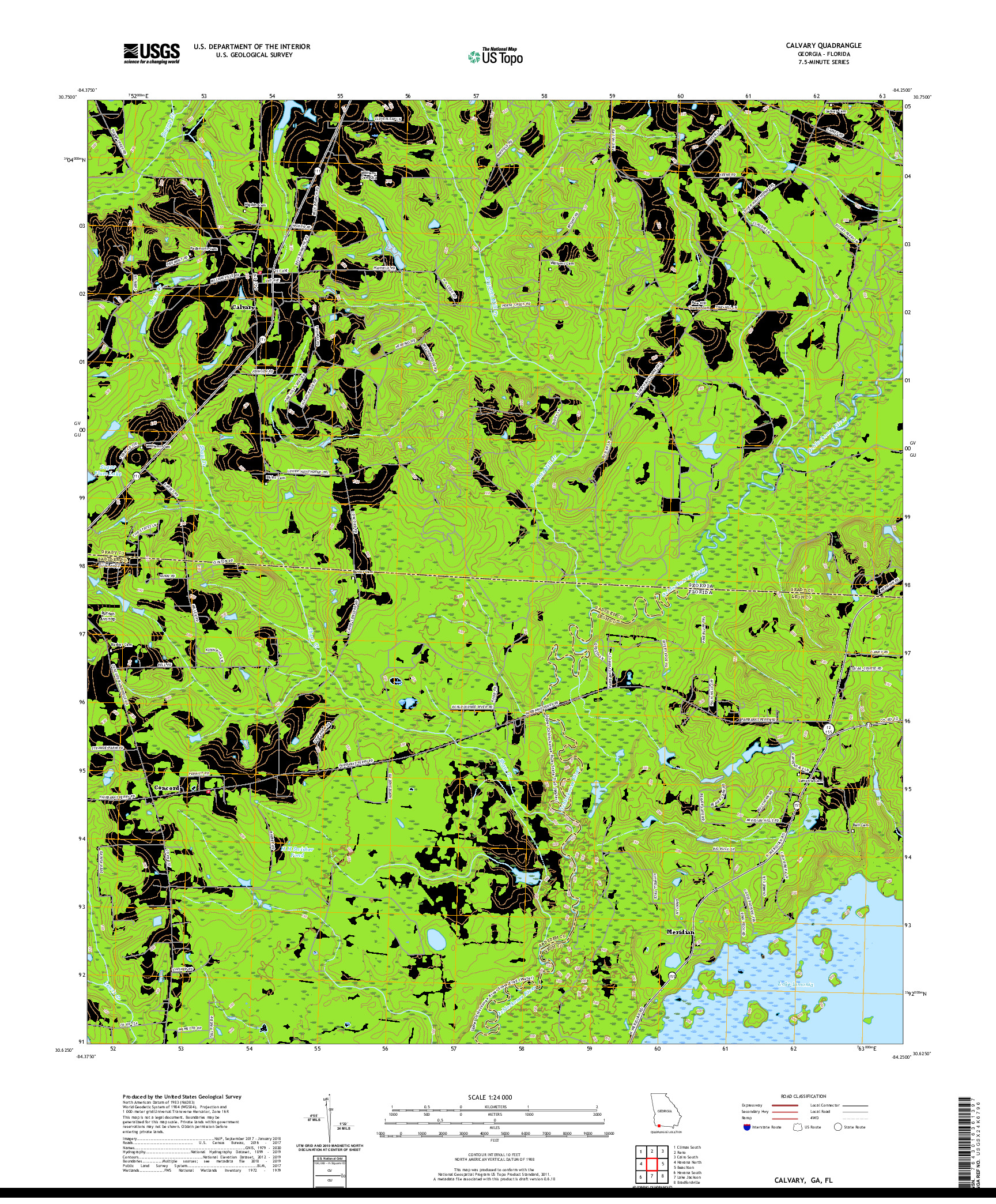 USGS US TOPO 7.5-MINUTE MAP FOR CALVARY, GA,FL 2020
