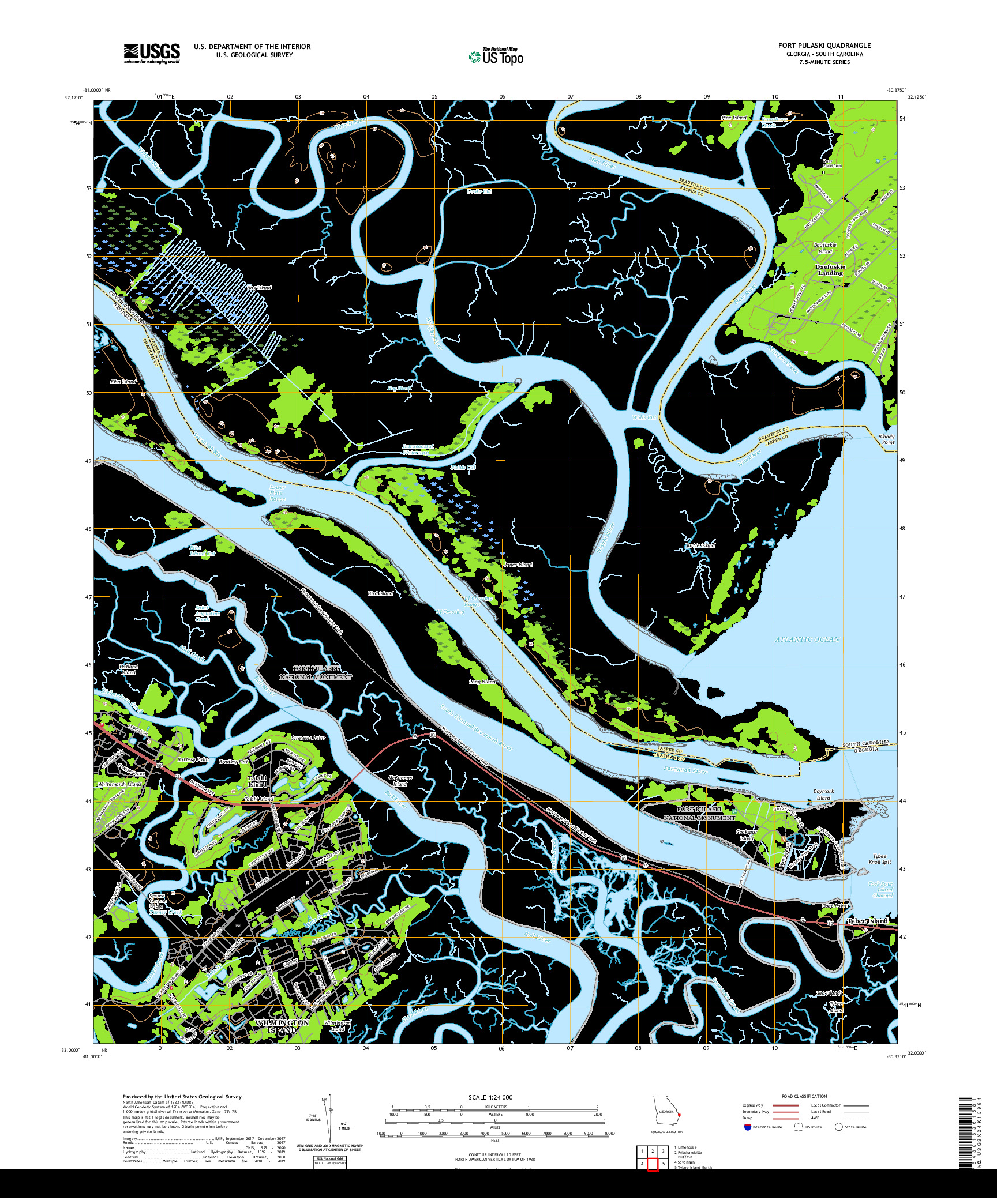 USGS US TOPO 7.5-MINUTE MAP FOR FORT PULASKI, GA,SC 2020