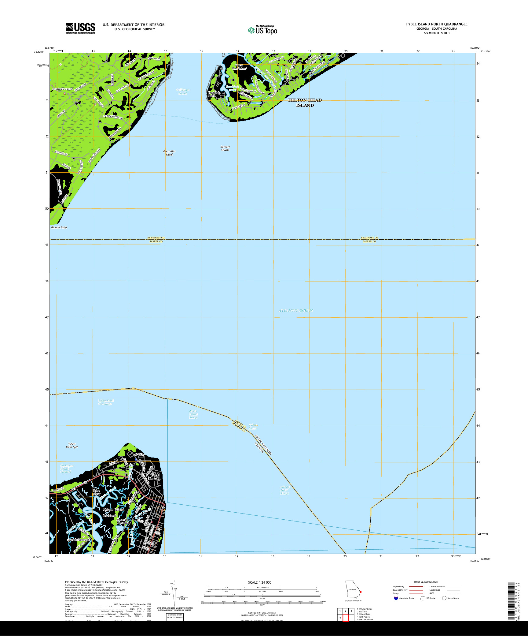 USGS US TOPO 7.5-MINUTE MAP FOR TYBEE ISLAND NORTH, GA,SC 2020