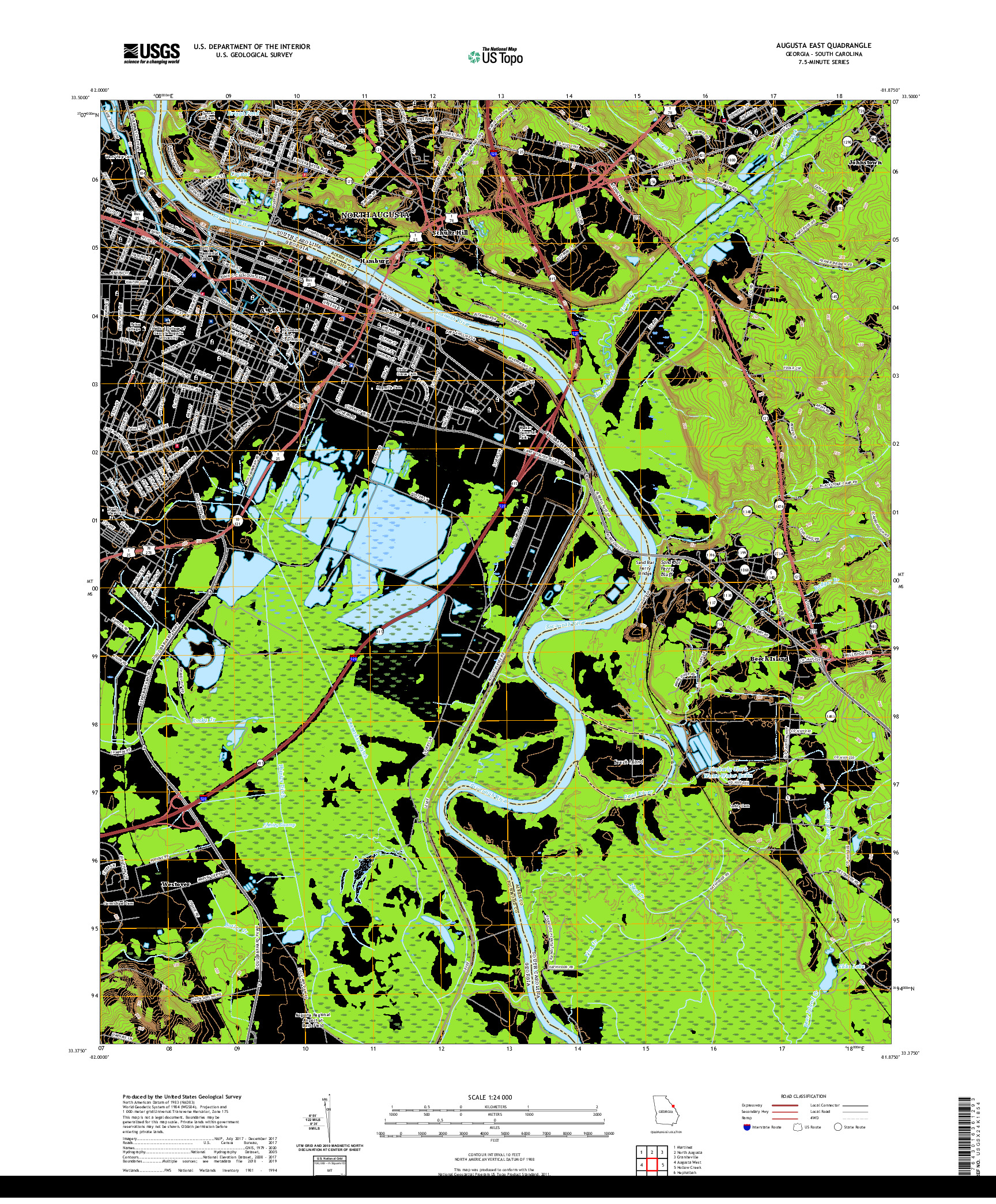 USGS US TOPO 7.5-MINUTE MAP FOR AUGUSTA EAST, GA,SC 2020