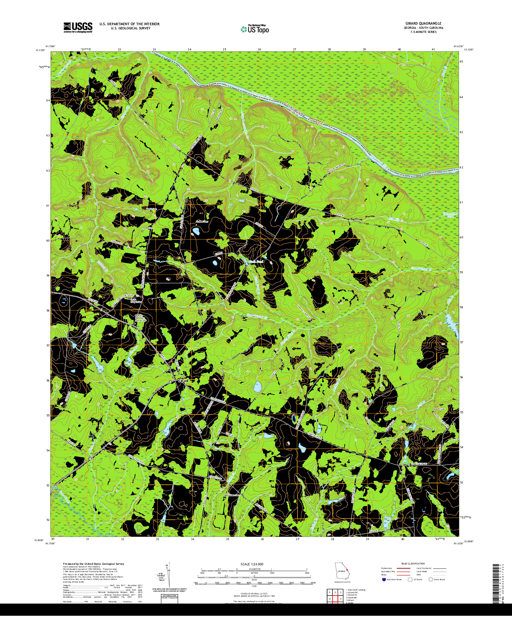 USGS US TOPO 7.5-MINUTE MAP FOR GIRARD, GA,SC 2020