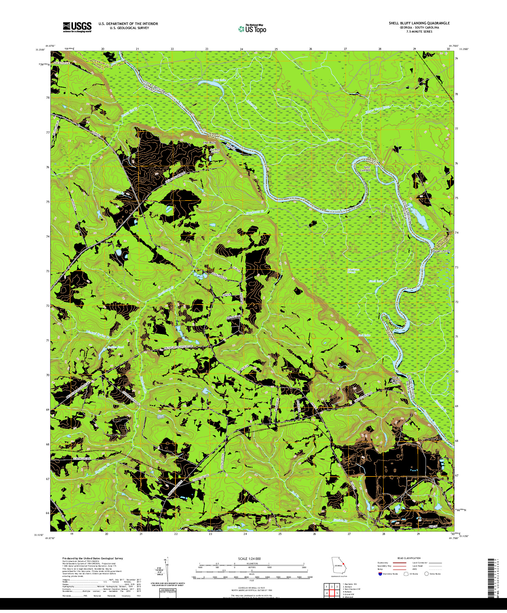 USGS US TOPO 7.5-MINUTE MAP FOR SHELL BLUFF LANDING, GA,SC 2020