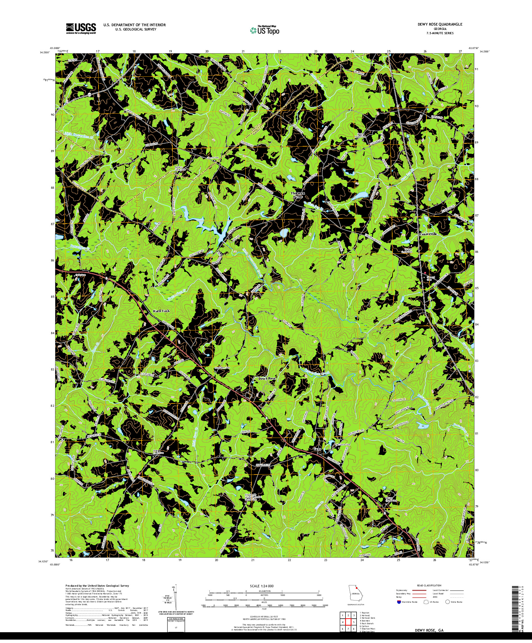 USGS US TOPO 7.5-MINUTE MAP FOR DEWY ROSE, GA 2020