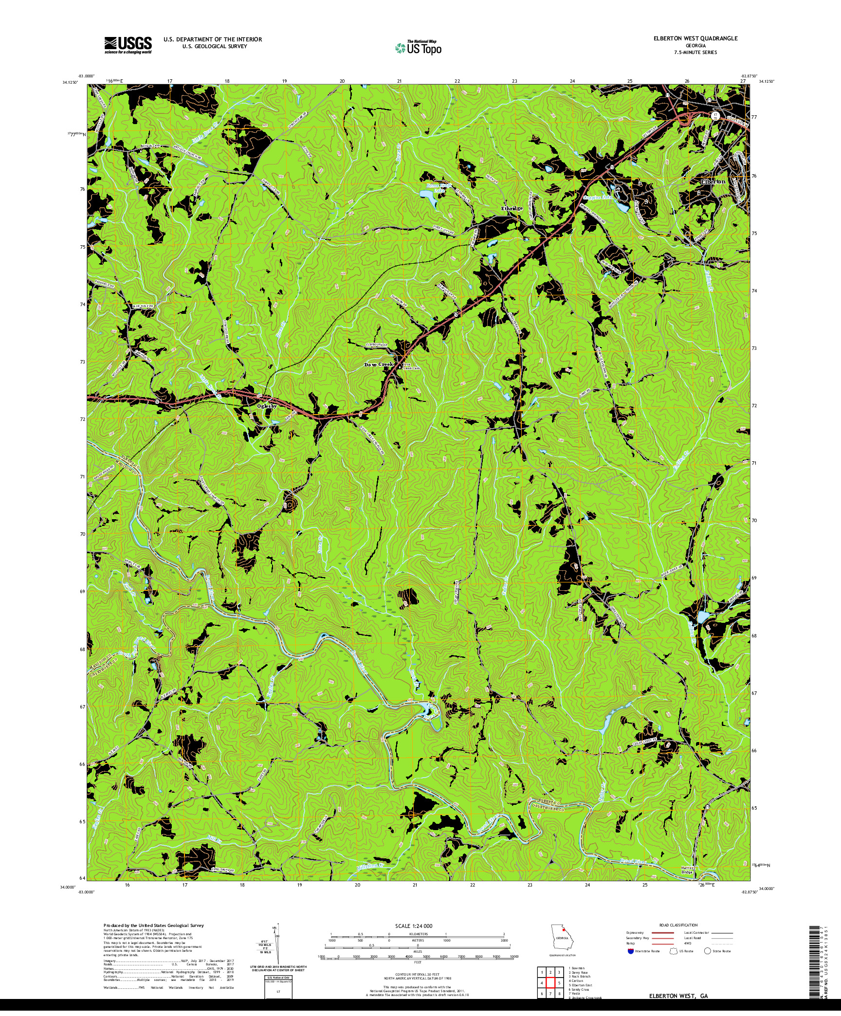 USGS US TOPO 7.5-MINUTE MAP FOR ELBERTON WEST, GA 2020