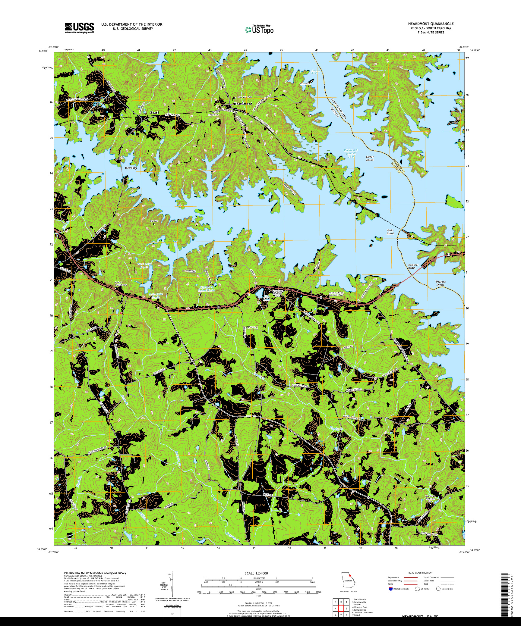 USGS US TOPO 7.5-MINUTE MAP FOR HEARDMONT, GA,SC 2020