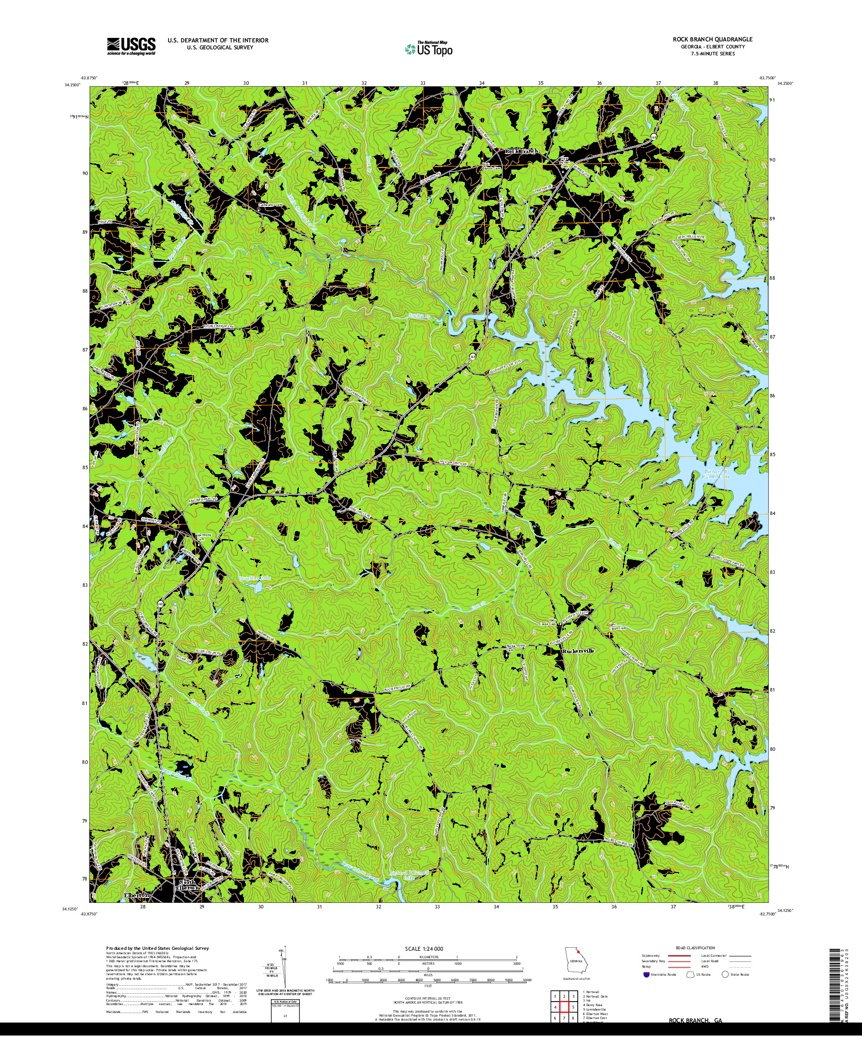 USGS US TOPO 7.5-MINUTE MAP FOR ROCK BRANCH, GA 2020