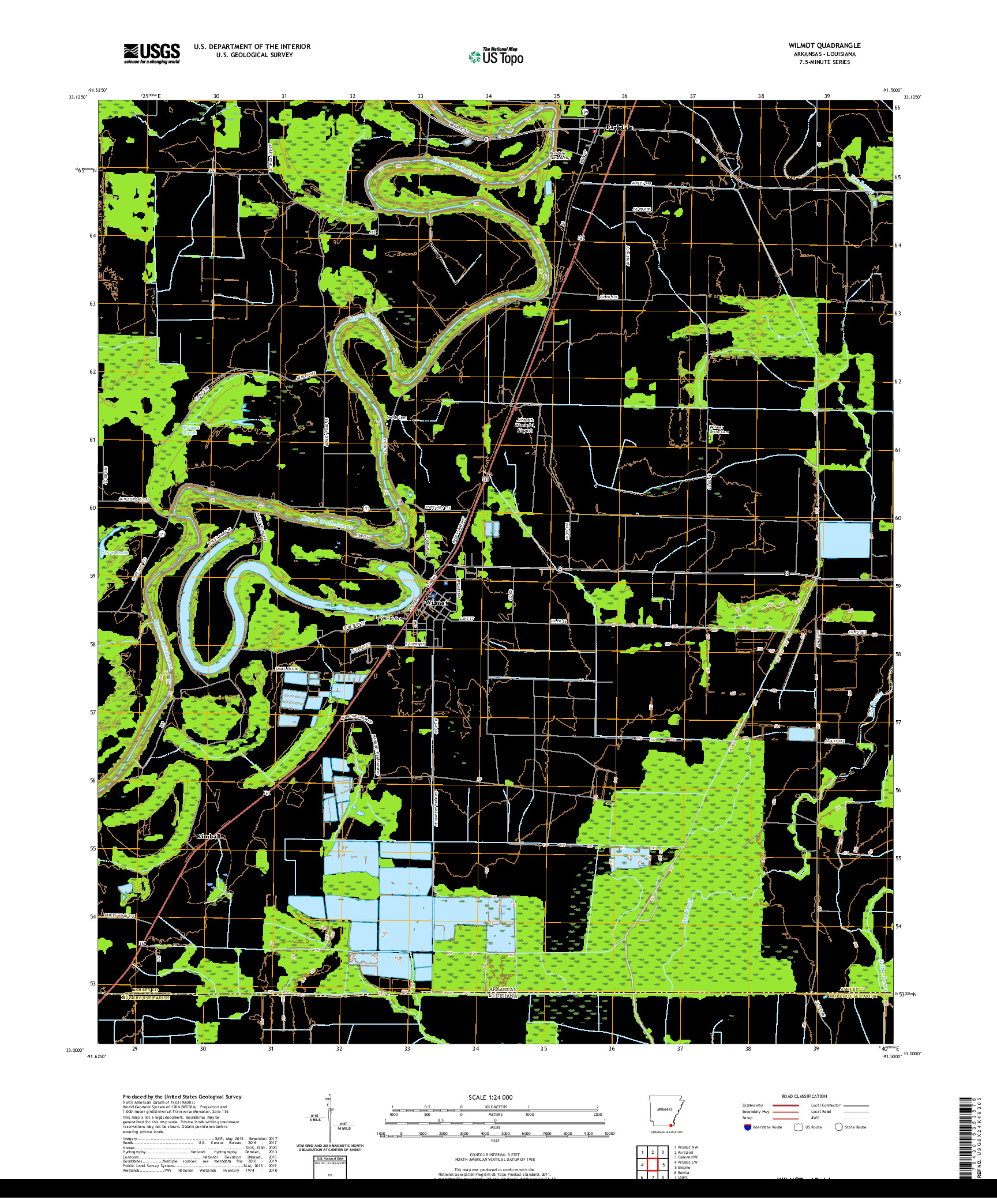 USGS US TOPO 7.5-MINUTE MAP FOR WILMOT, AR,LA 2020