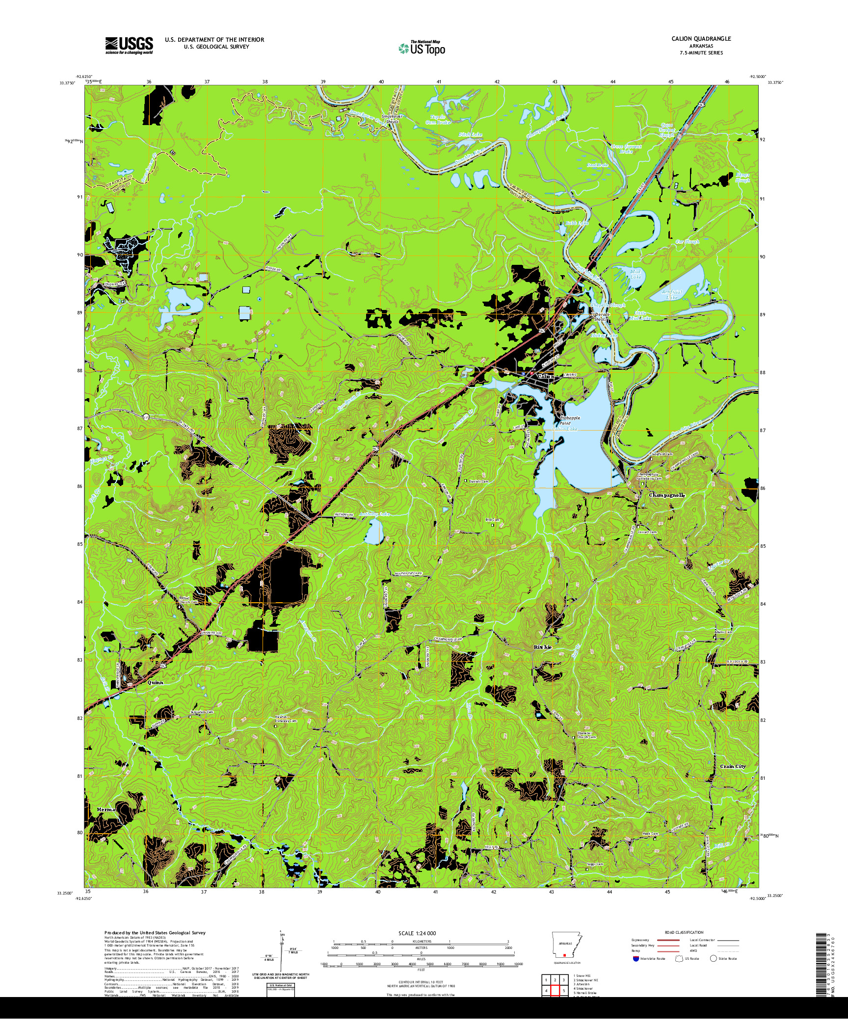 USGS US TOPO 7.5-MINUTE MAP FOR CALION, AR 2020