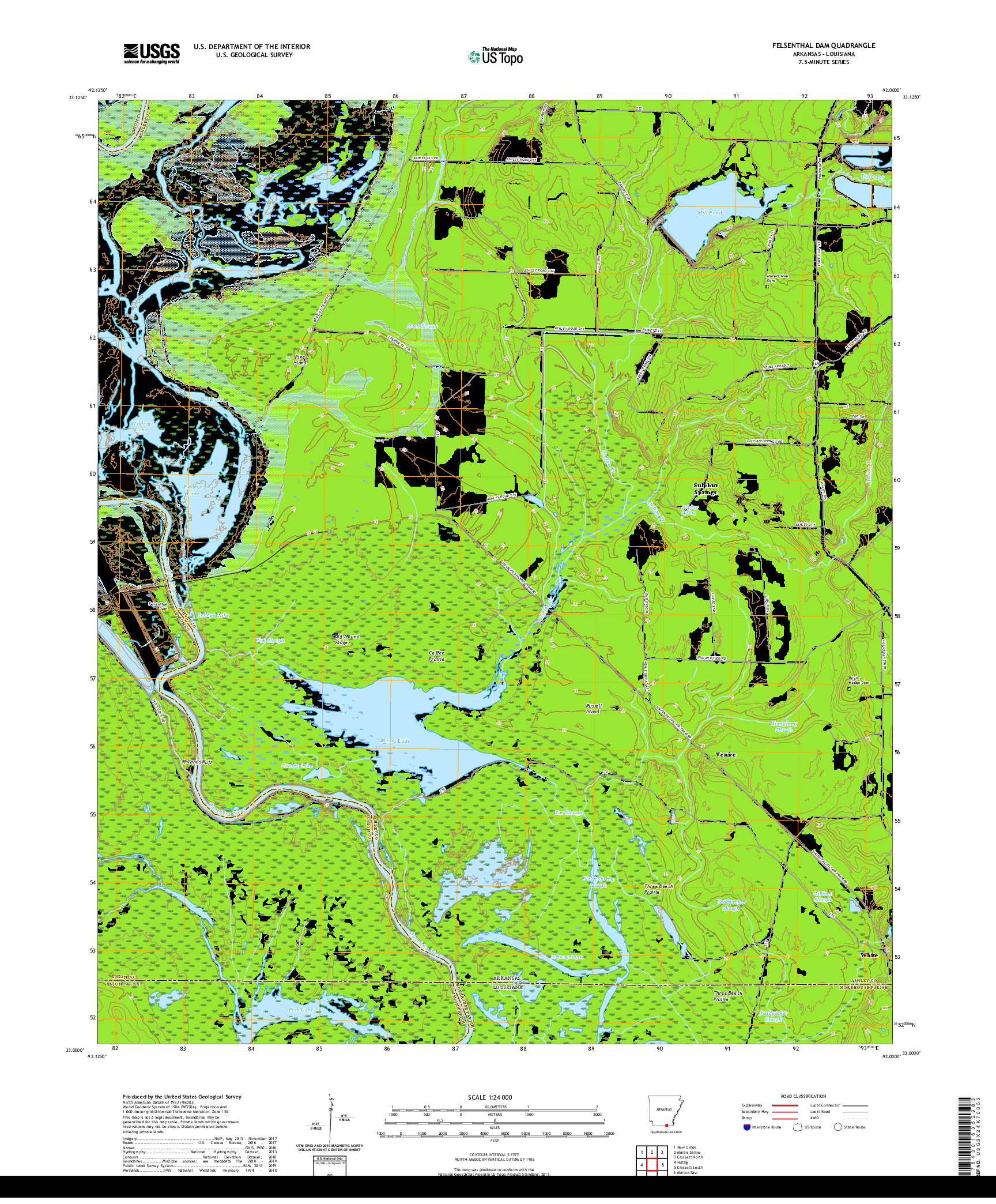 USGS US TOPO 7.5-MINUTE MAP FOR FELSENTHAL DAM, AR,LA 2020