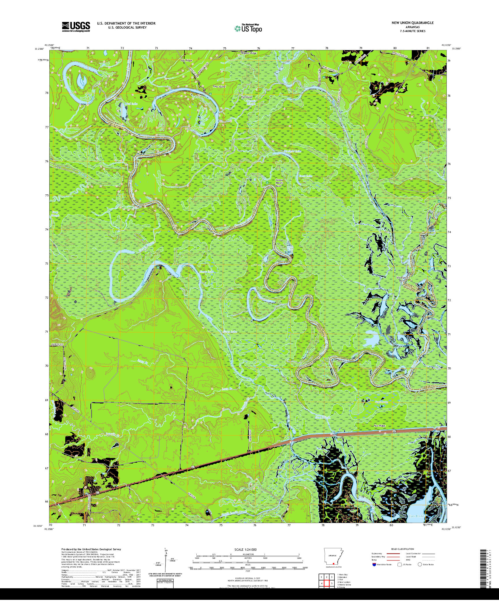 USGS US TOPO 7.5-MINUTE MAP FOR NEW UNION, AR 2020