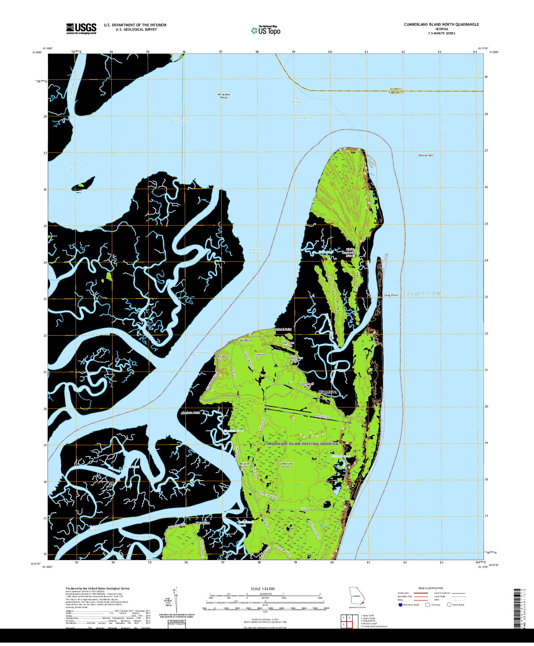 USGS US TOPO 7.5-MINUTE MAP FOR CUMBERLAND ISLAND NORTH, GA 2020