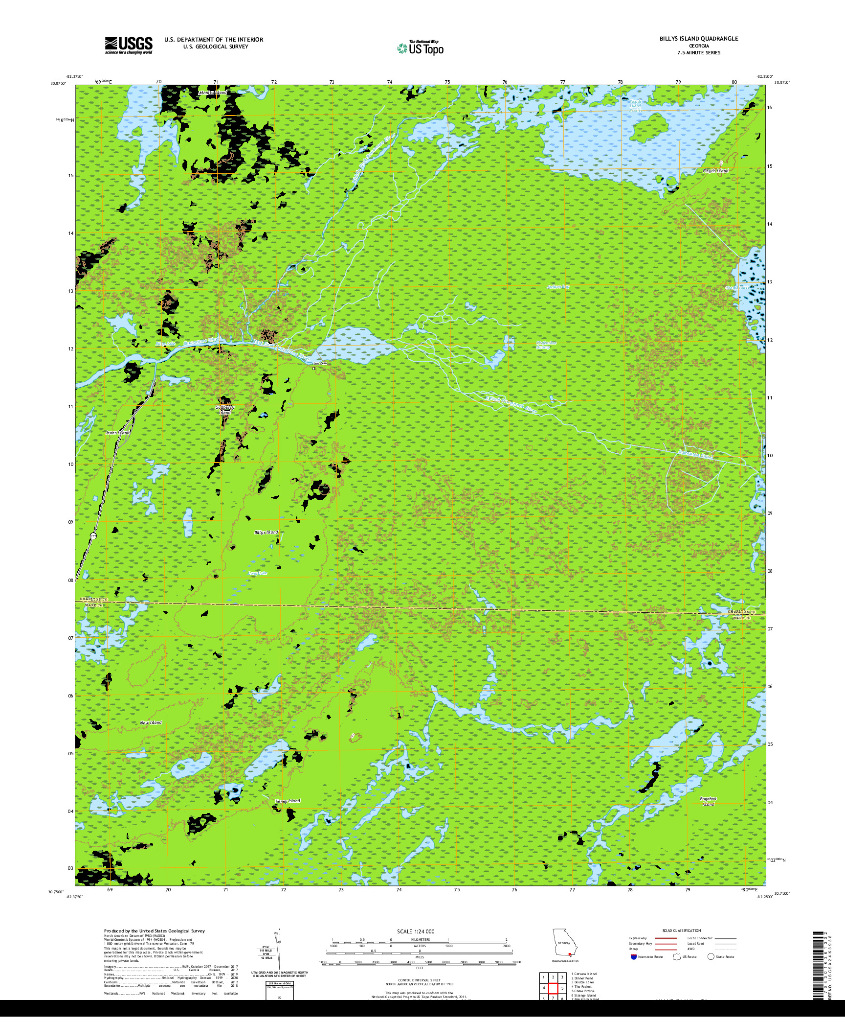 USGS US TOPO 7.5-MINUTE MAP FOR BILLYS ISLAND, GA 2020