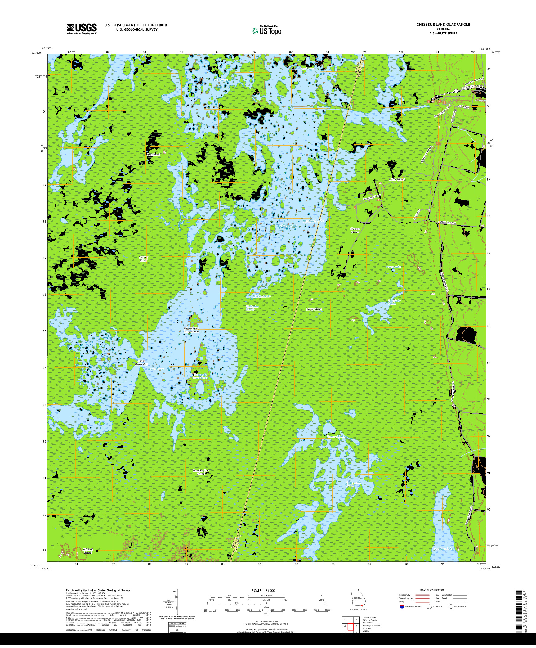 USGS US TOPO 7.5-MINUTE MAP FOR CHESSER ISLAND, GA 2020