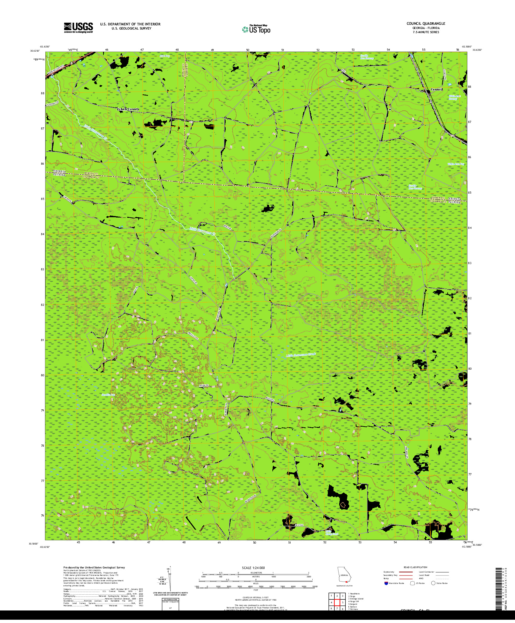 USGS US TOPO 7.5-MINUTE MAP FOR COUNCIL, GA,FL 2020