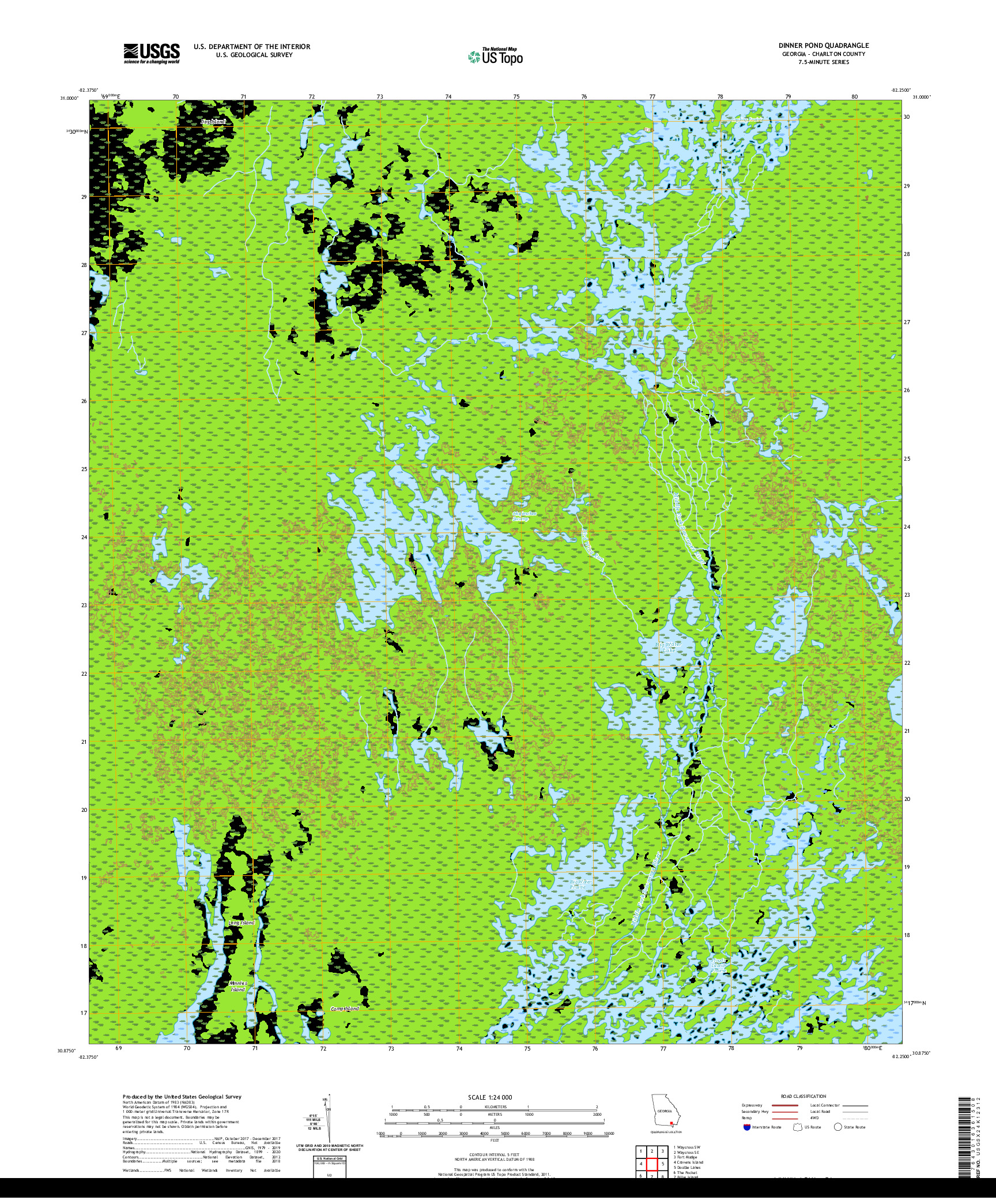 USGS US TOPO 7.5-MINUTE MAP FOR DINNER POND, GA 2020