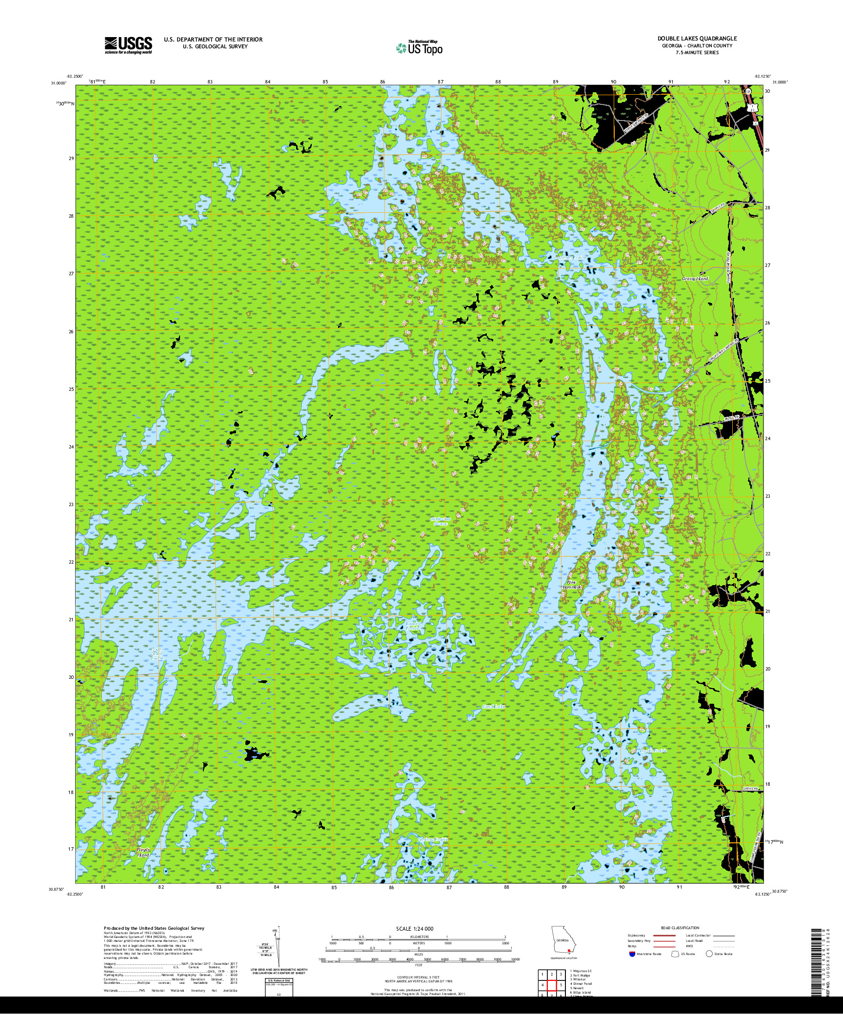 USGS US TOPO 7.5-MINUTE MAP FOR DOUBLE LAKES, GA 2020