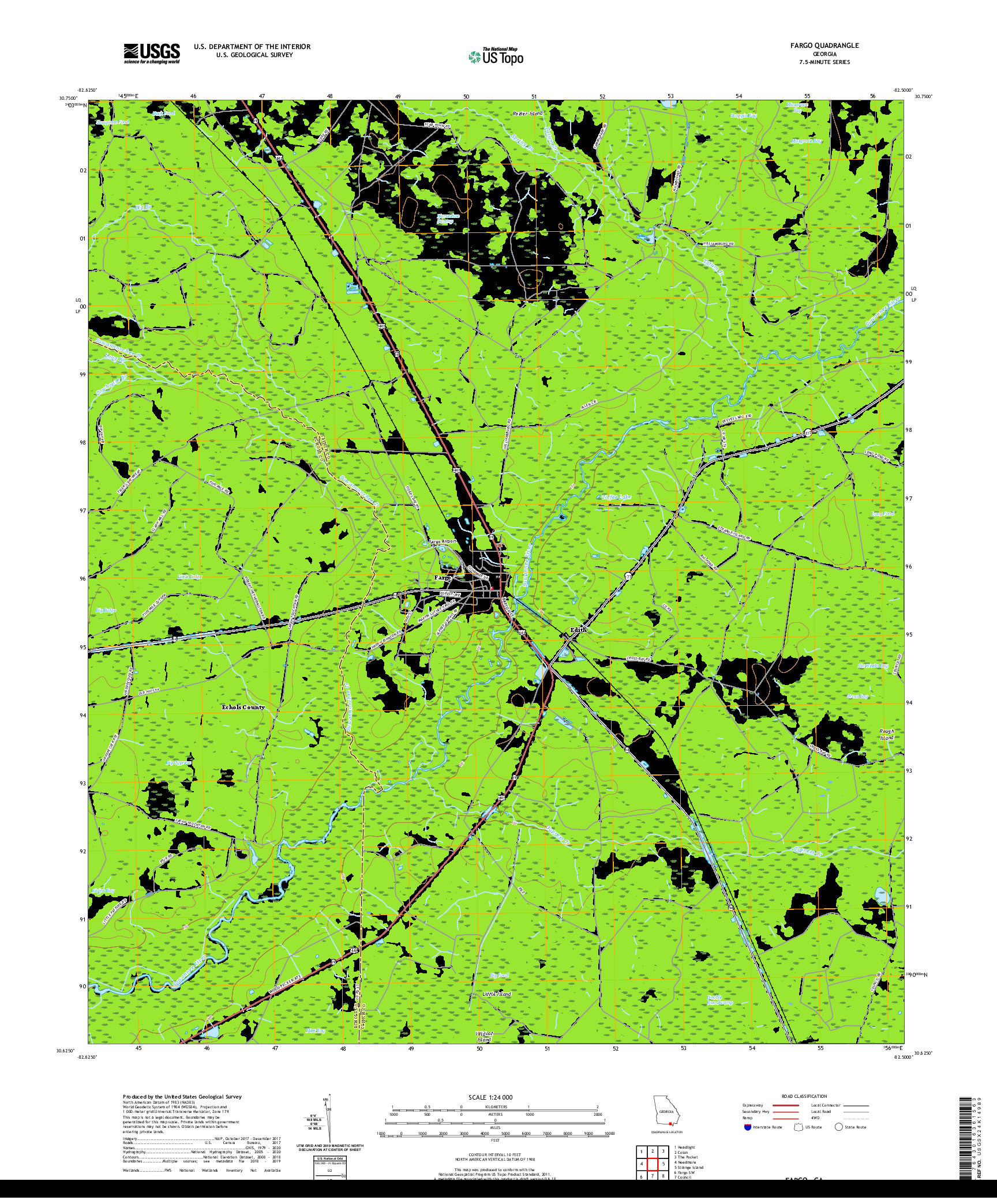 USGS US TOPO 7.5-MINUTE MAP FOR FARGO, GA 2020