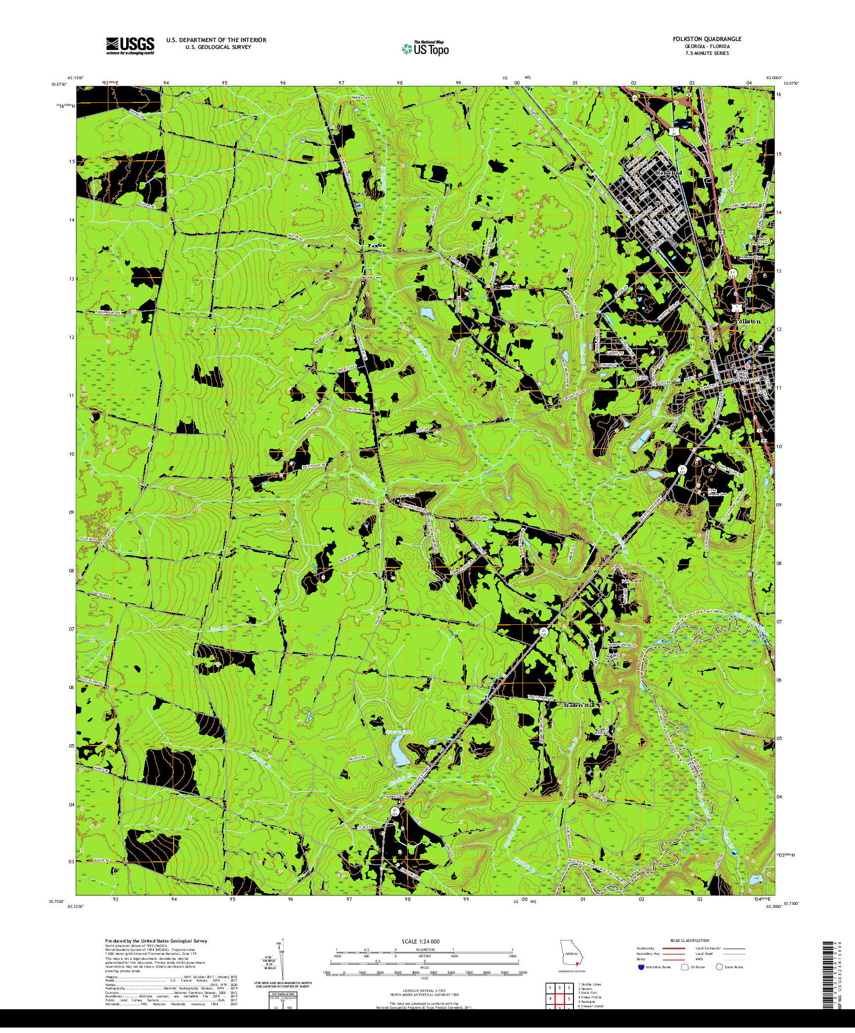 USGS US TOPO 7.5-MINUTE MAP FOR FOLKSTON, GA,FL 2020
