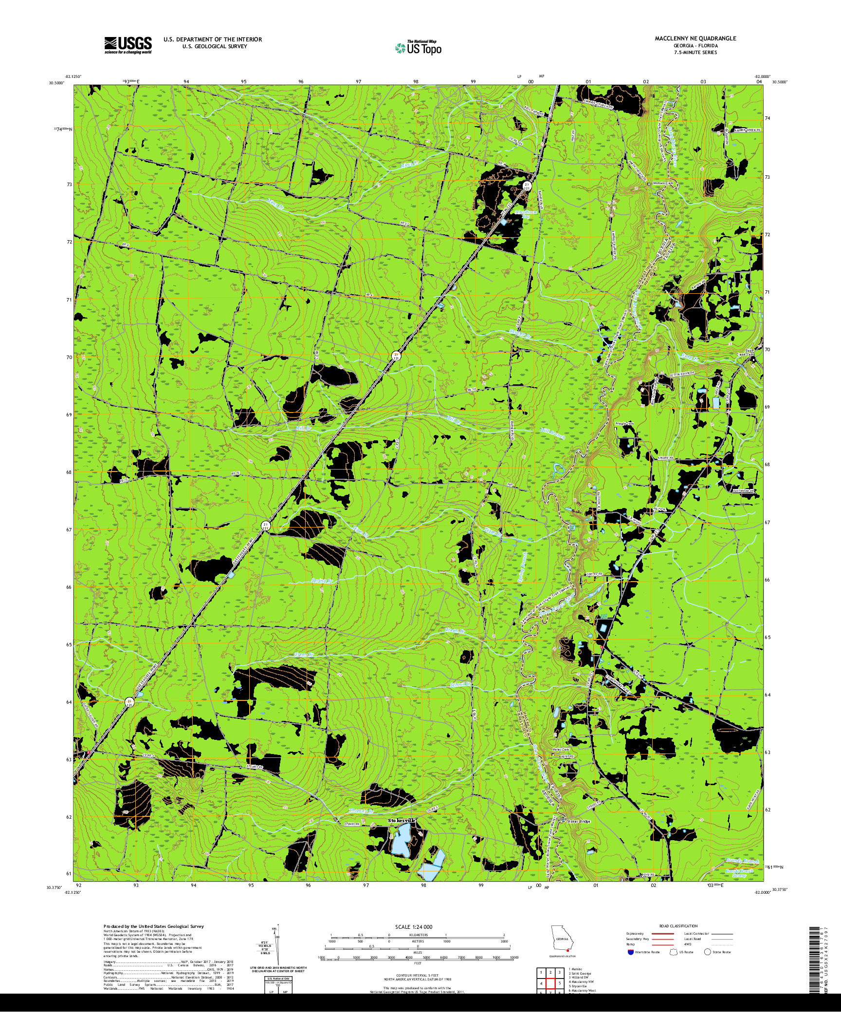 USGS US TOPO 7.5-MINUTE MAP FOR MACCLENNY NE, GA,FL 2020