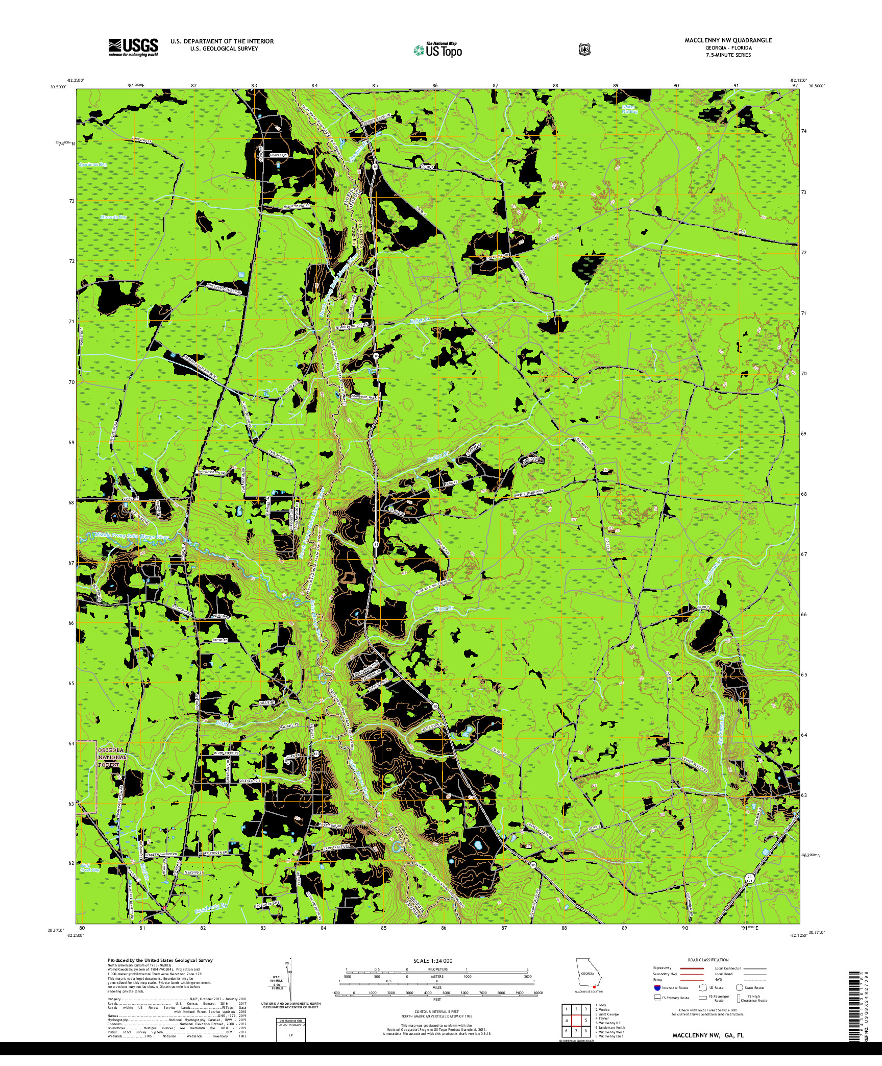 USGS US TOPO 7.5-MINUTE MAP FOR MACCLENNY NW, GA,FL 2020