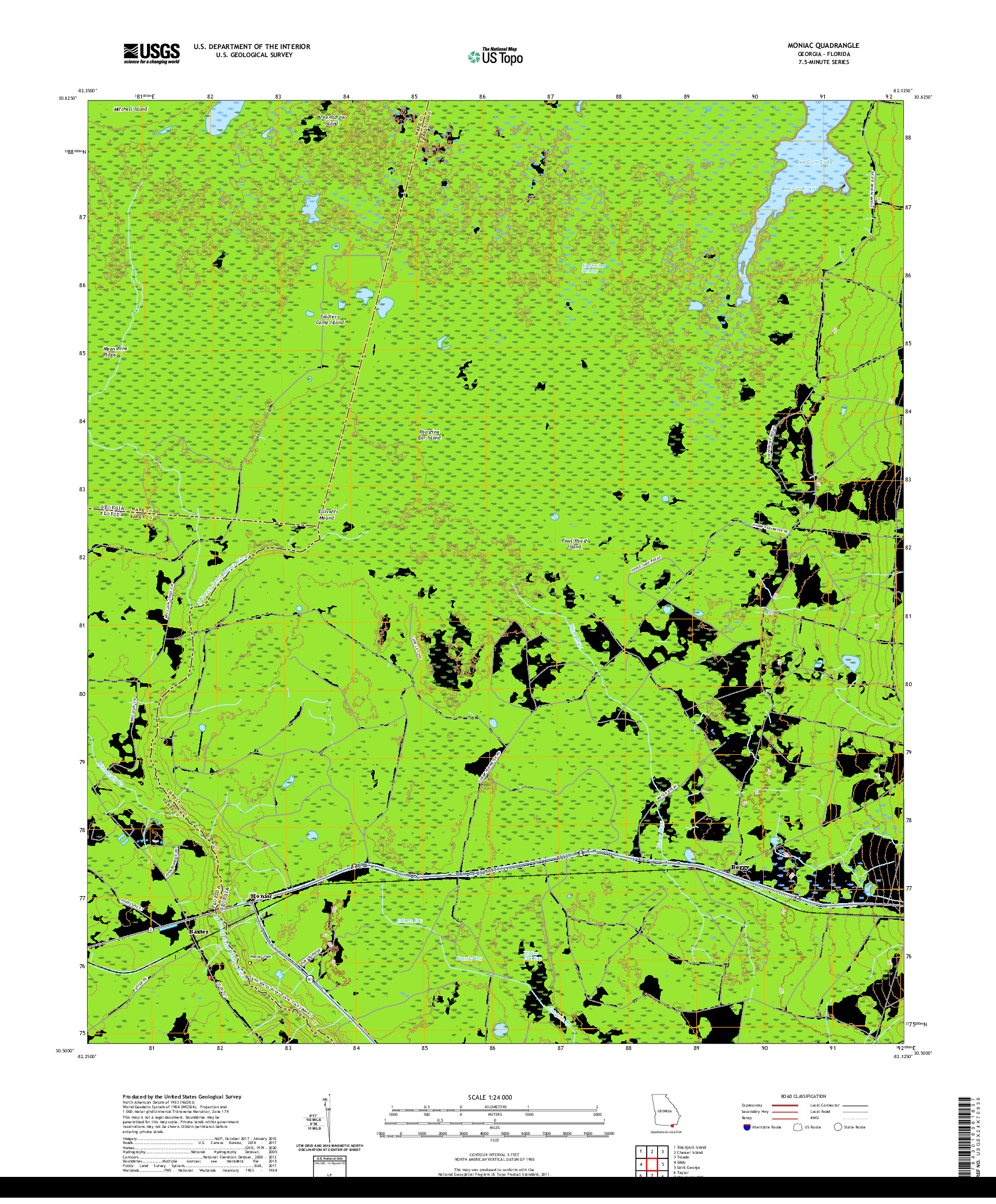 USGS US TOPO 7.5-MINUTE MAP FOR MONIAC, GA,FL 2020