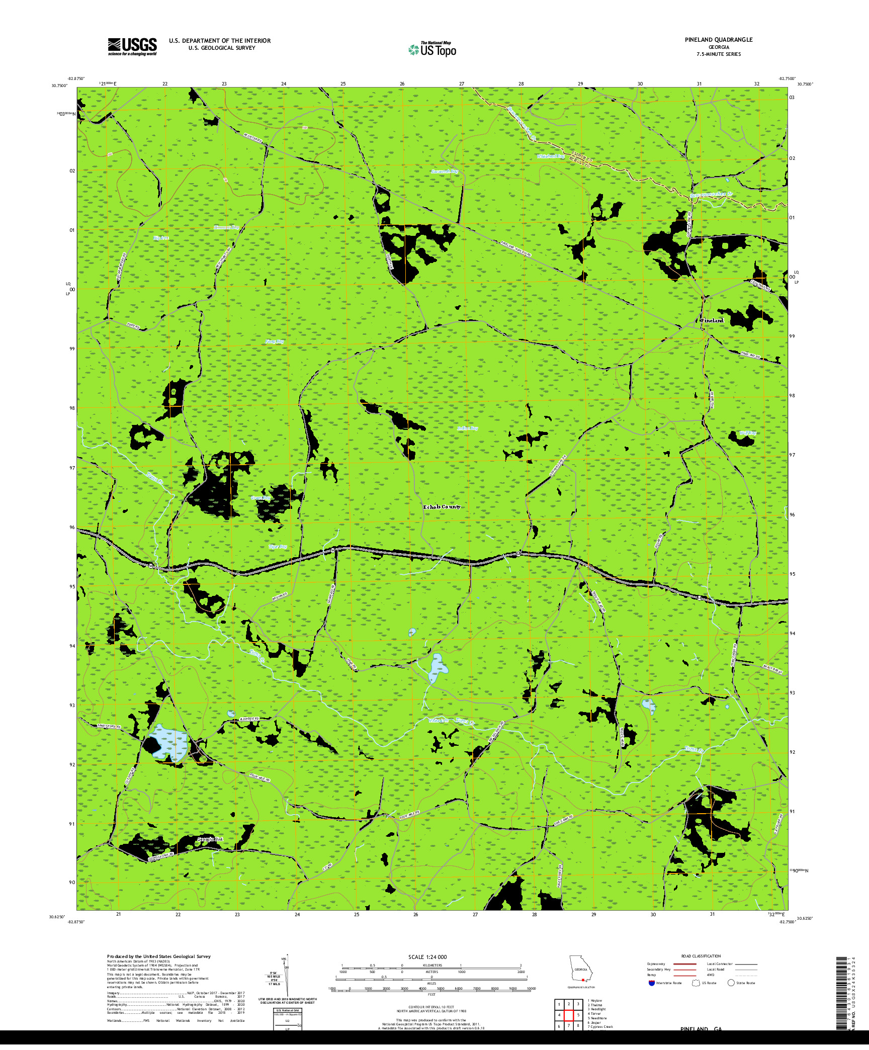 USGS US TOPO 7.5-MINUTE MAP FOR PINELAND, GA 2020