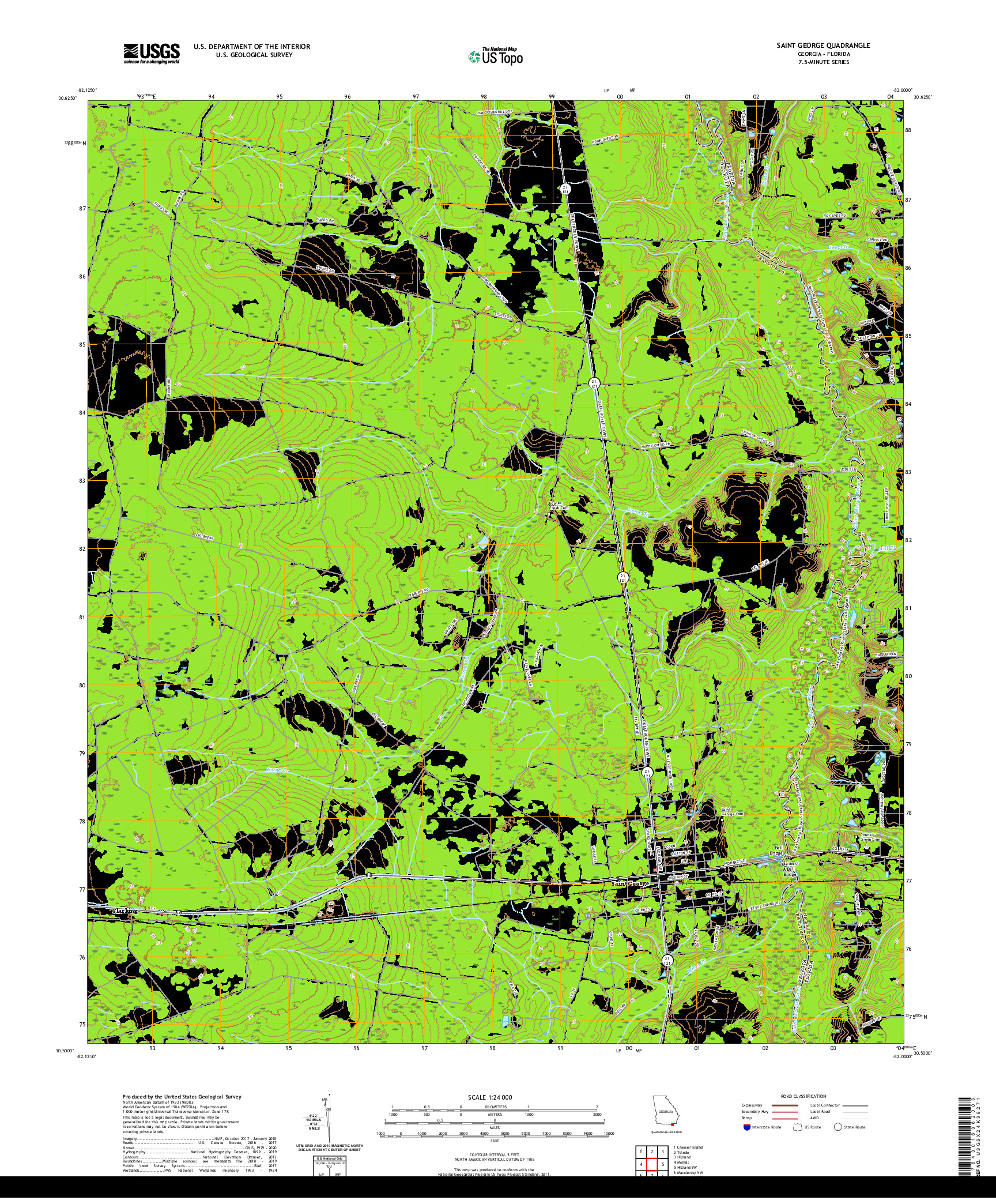 USGS US TOPO 7.5-MINUTE MAP FOR SAINT GEORGE, GA,FL 2020