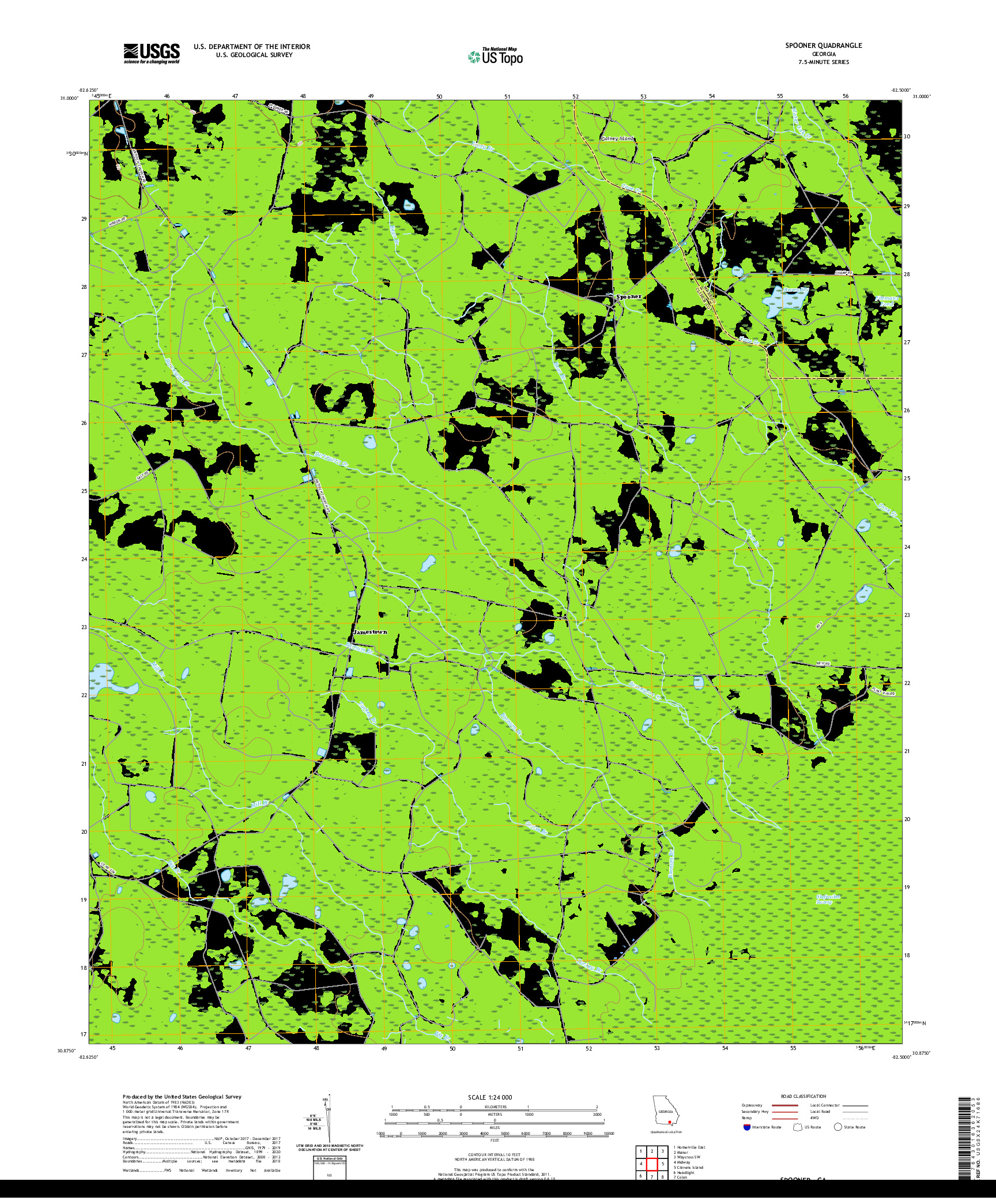 USGS US TOPO 7.5-MINUTE MAP FOR SPOONER, GA 2020