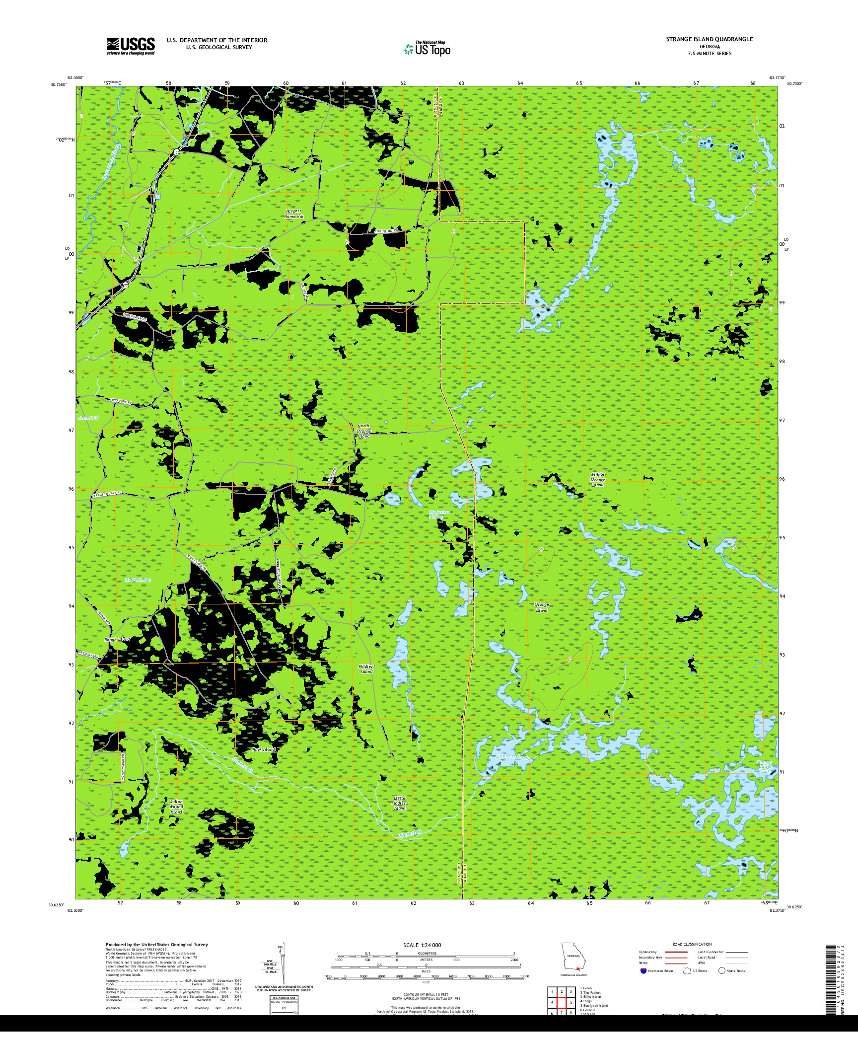 USGS US TOPO 7.5-MINUTE MAP FOR STRANGE ISLAND, GA 2020