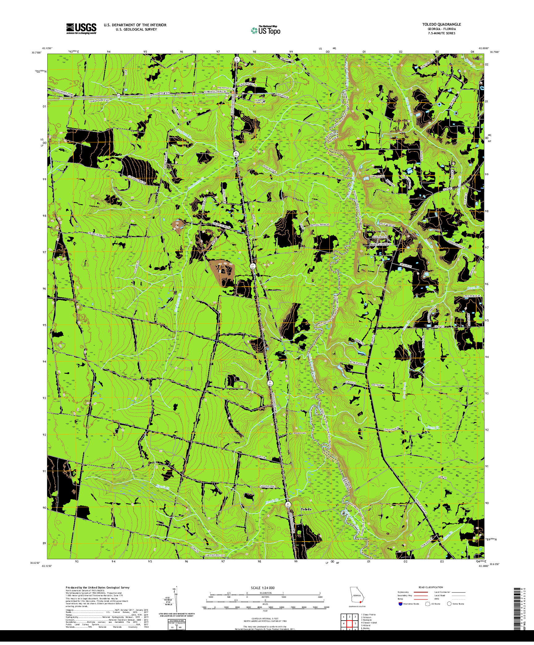 USGS US TOPO 7.5-MINUTE MAP FOR TOLEDO, GA,FL 2020