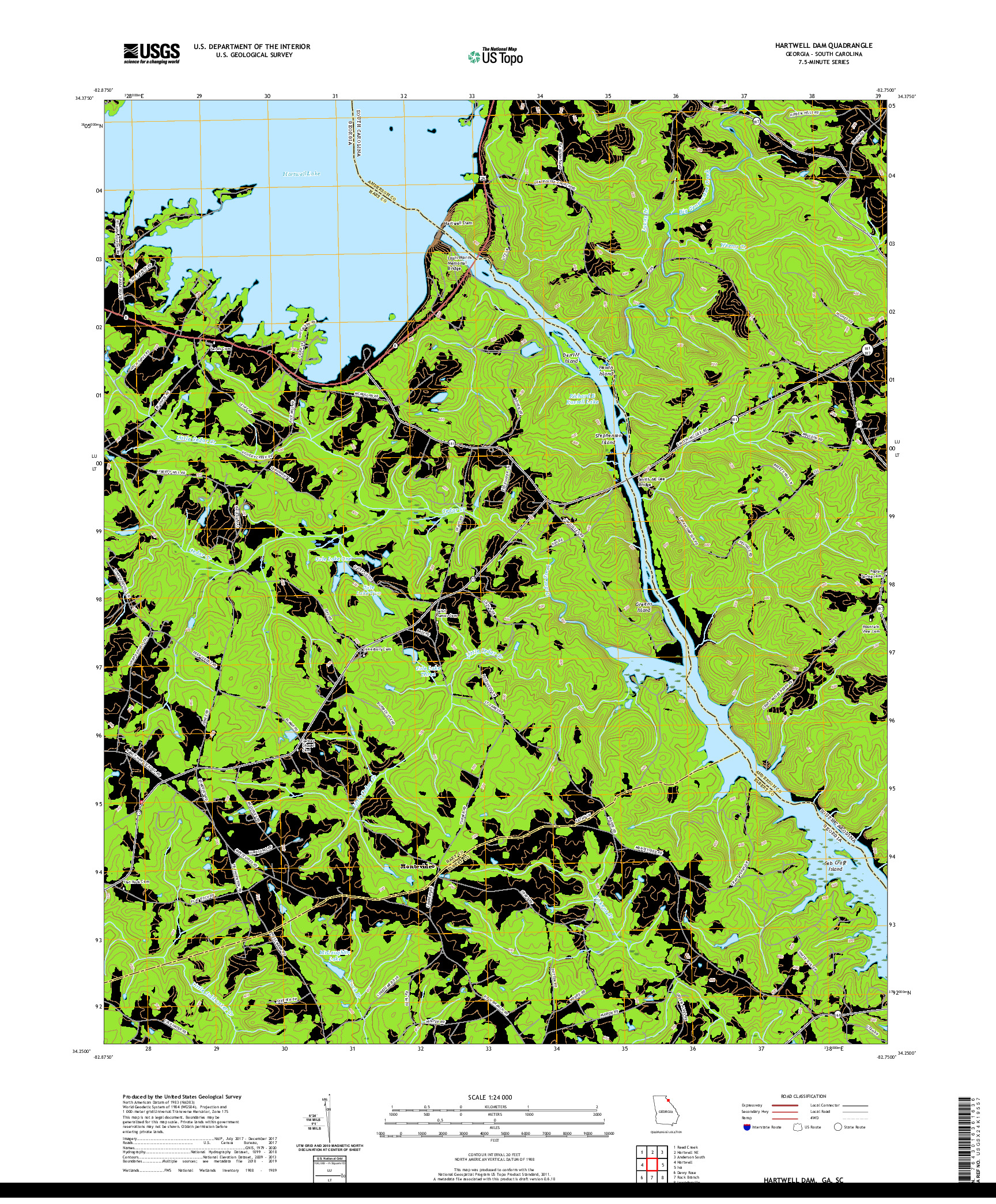 USGS US TOPO 7.5-MINUTE MAP FOR HARTWELL DAM, GA,SC 2020