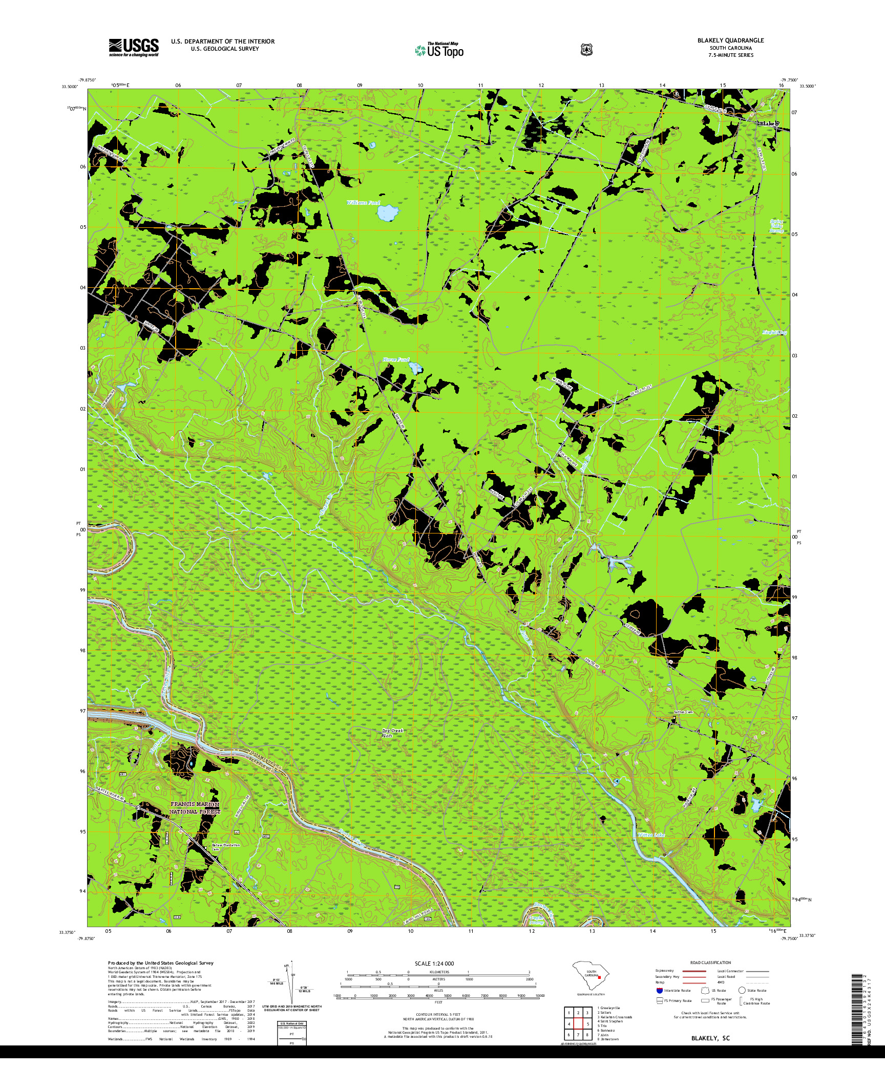 USGS US TOPO 7.5-MINUTE MAP FOR BLAKELY, SC 2020