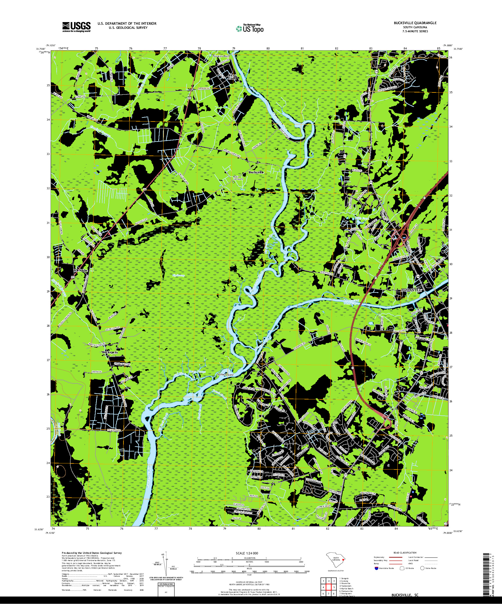 USGS US TOPO 7.5-MINUTE MAP FOR BUCKSVILLE, SC 2020