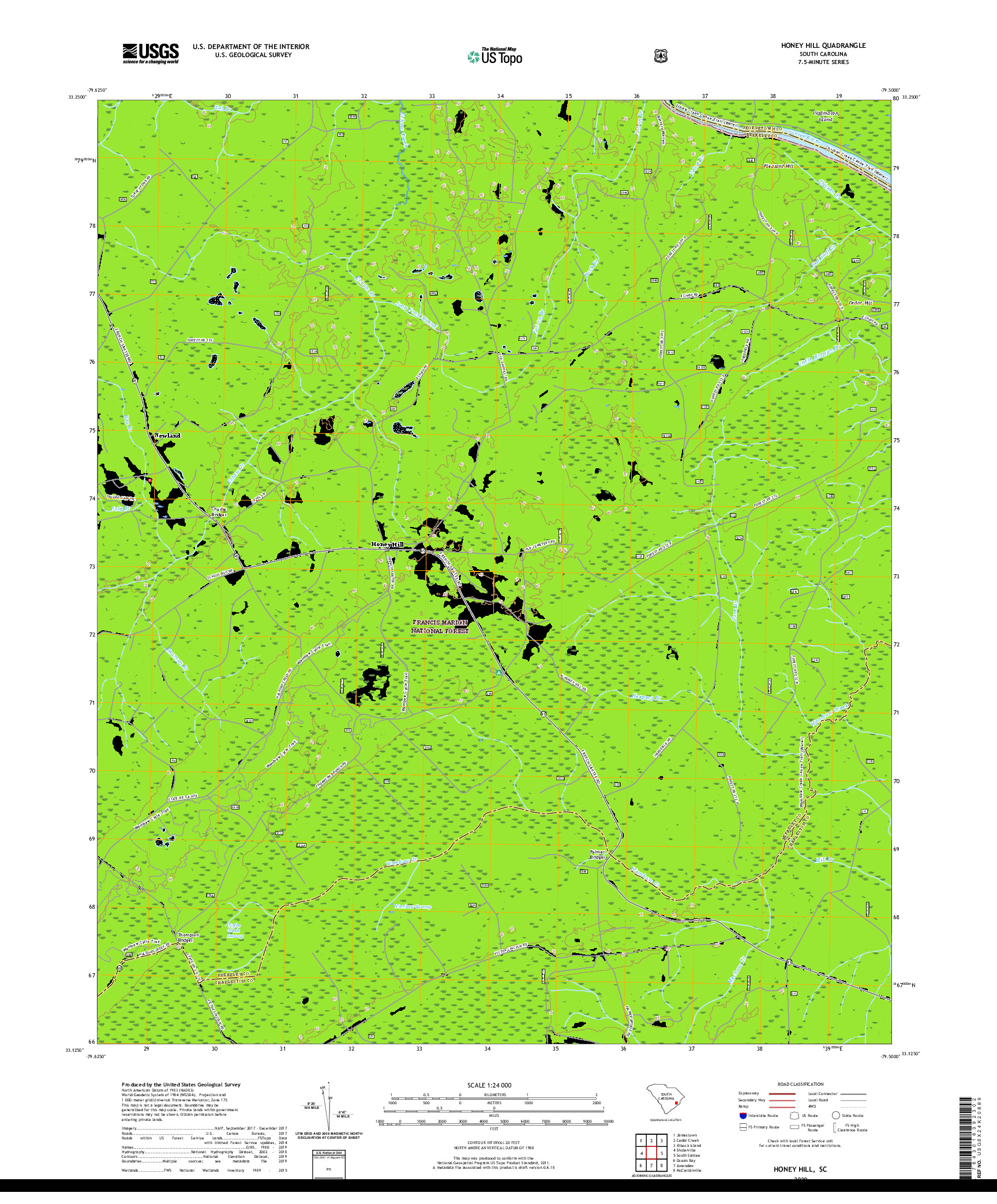 USGS US TOPO 7.5-MINUTE MAP FOR HONEY HILL, SC 2020