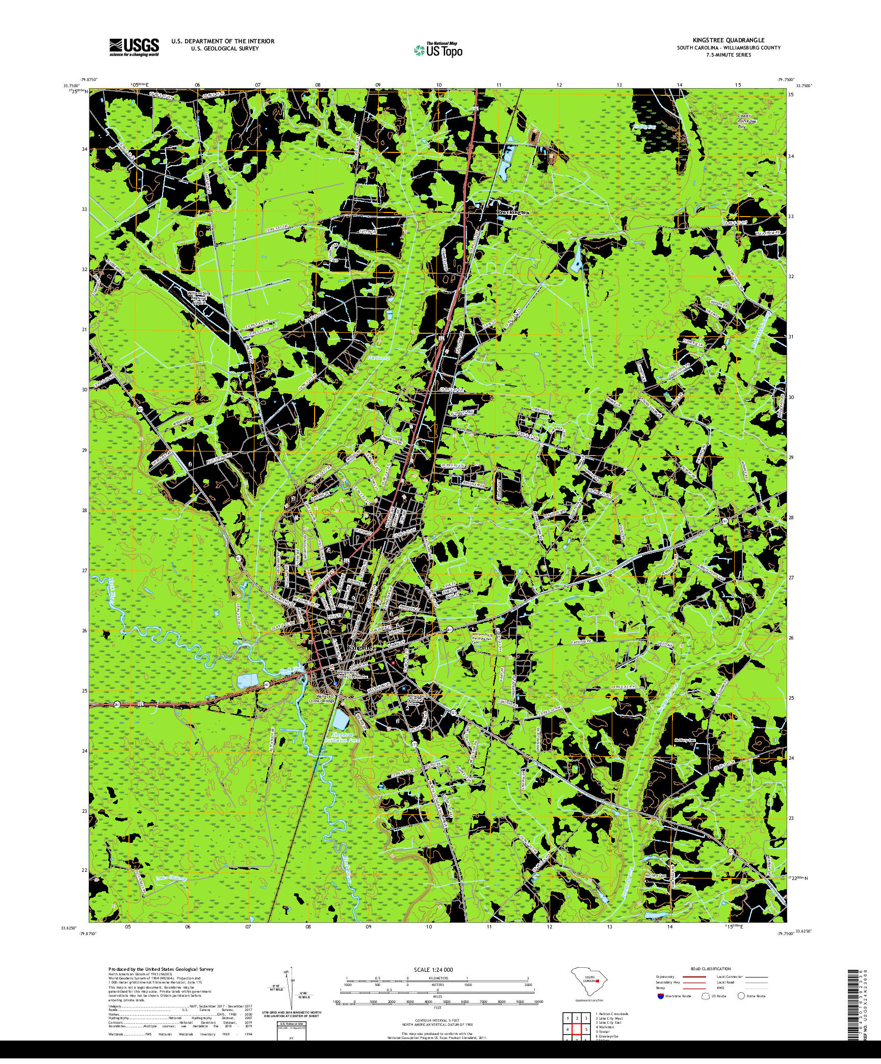 USGS US TOPO 7.5-MINUTE MAP FOR KINGSTREE, SC 2020